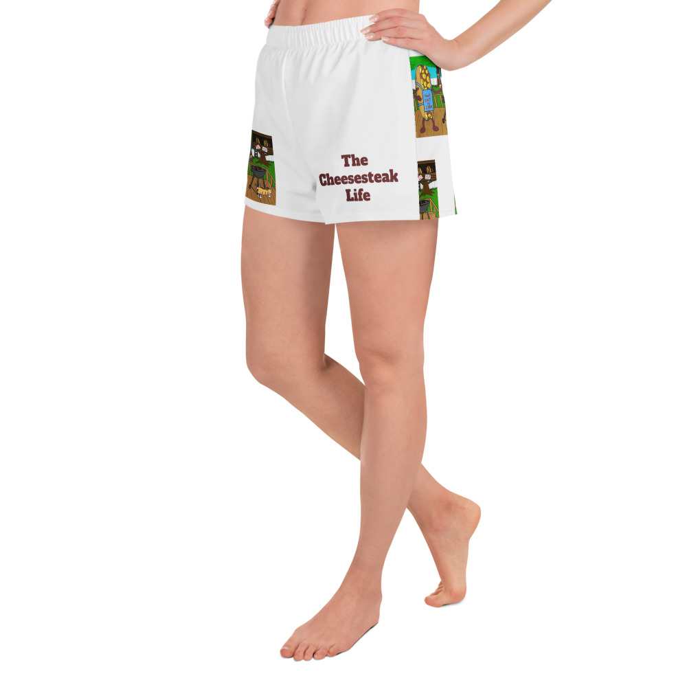 Women’s Recycled Athletic Shorts - Cheesesteak Life - Lil' Amigo Dan - Cheesey Bar-B-Que - Image 3