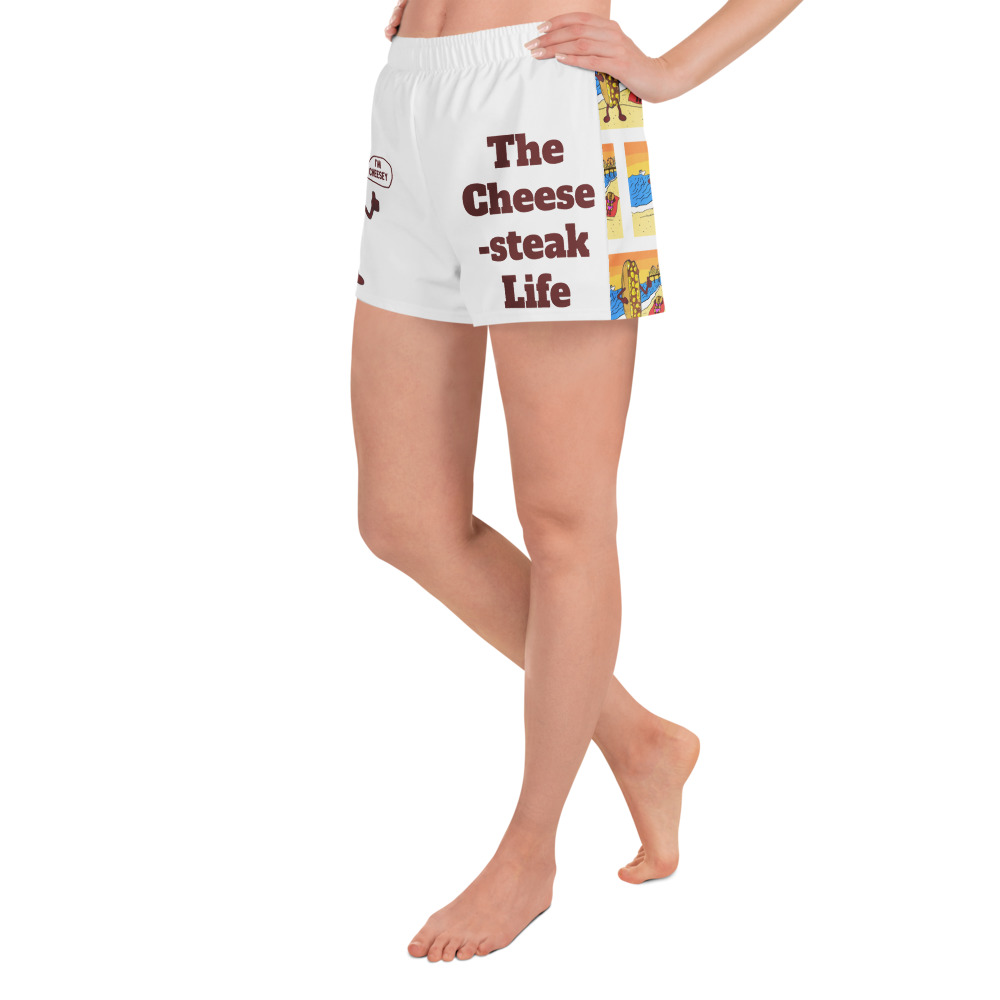 Women’s Recycled Athletic Shorts - Cheesesteak Life - Big Amigo Dan - Cheesey Beach - Image 3