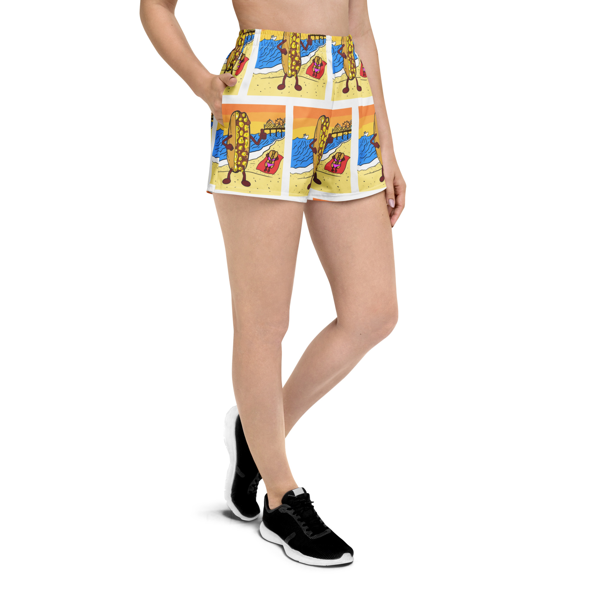 Women’s Recycled Athletic Shorts - Cheesey Beach - All Over - Image 3