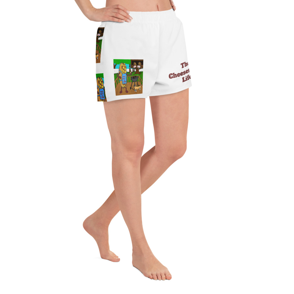 Women’s Recycled Athletic Shorts - Cheesesteak Life - Lil' Amigo Dan - Cheesey Bar-B-Que - Image 2
