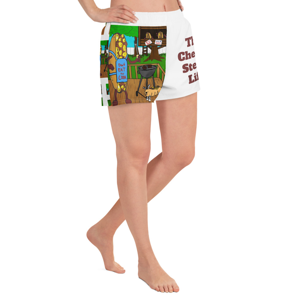 Women’s Recycled Athletic Shorts - Cheesesteak Life - Big Amigo Dan - Cheesey Bar-B-que - Image 2