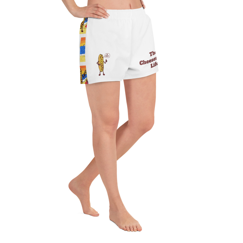 Women’s Recycled Athletic Shorts - Cheesesteak Life - Lil' Amigo Dan - Cheesey Beach - Image 2