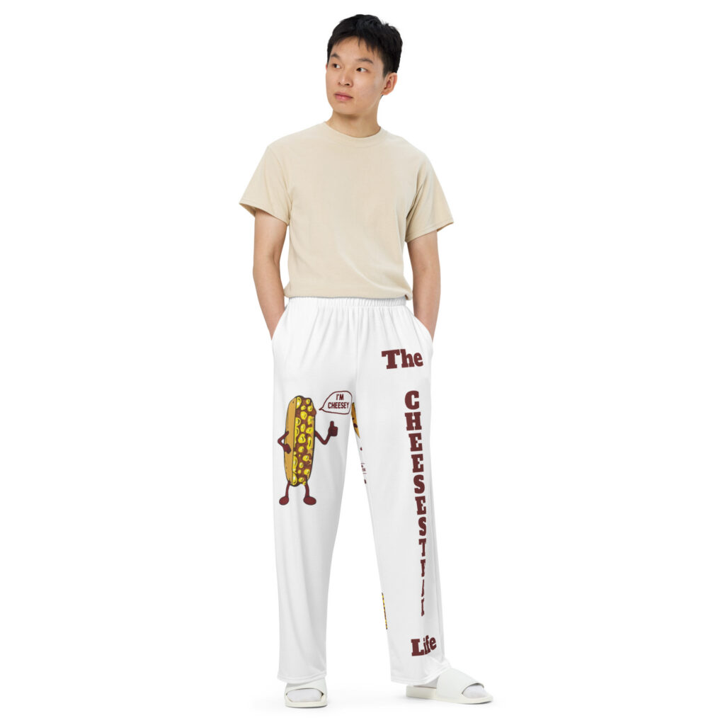 unisex wide-leg pants - Cheesesteak Life - Mr. Cheesey on front - Lil cheesey's on back