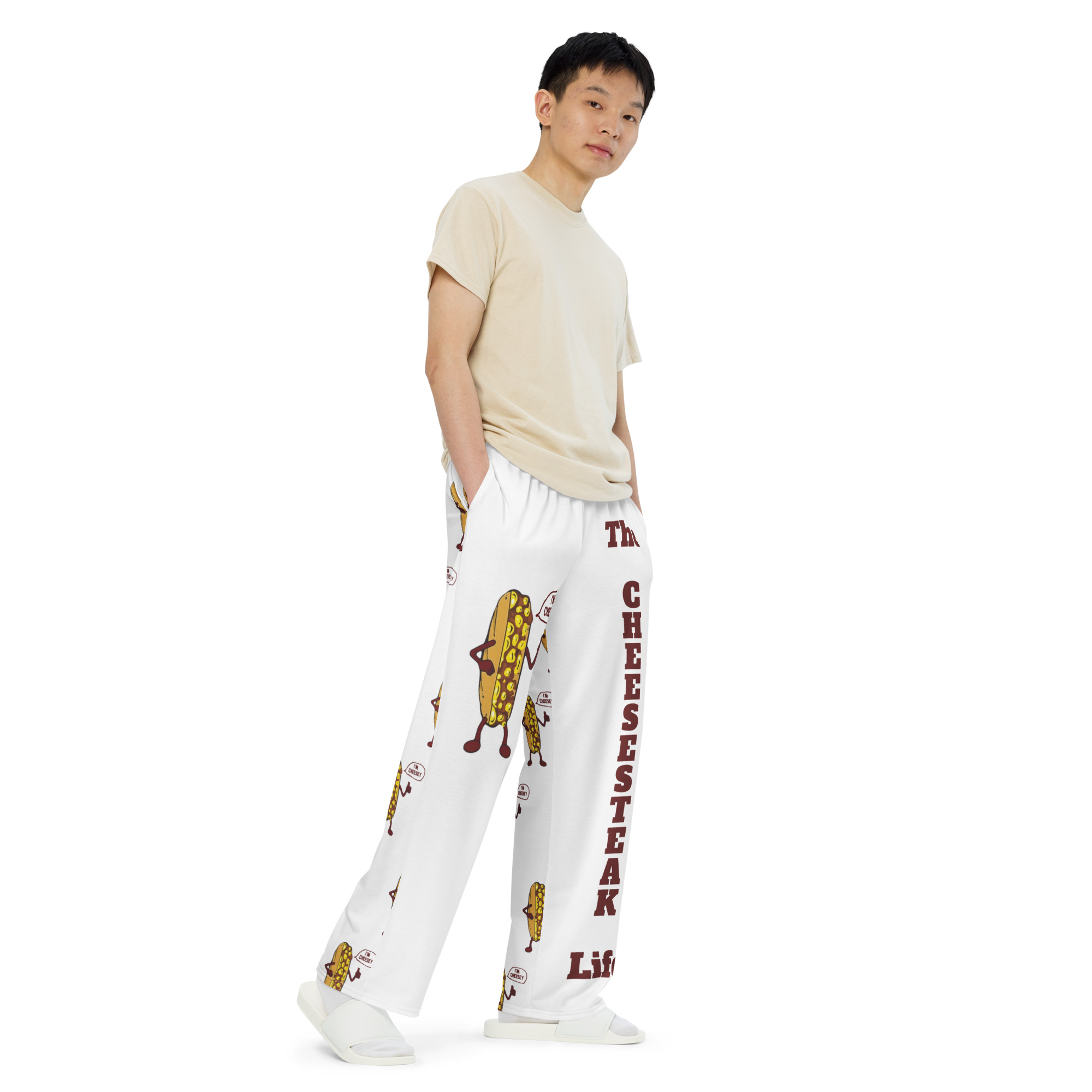unisex wide-leg pants - Cheesesteak Life - Mr. Cheesey on front - Lil cheesey's on back - Image 2