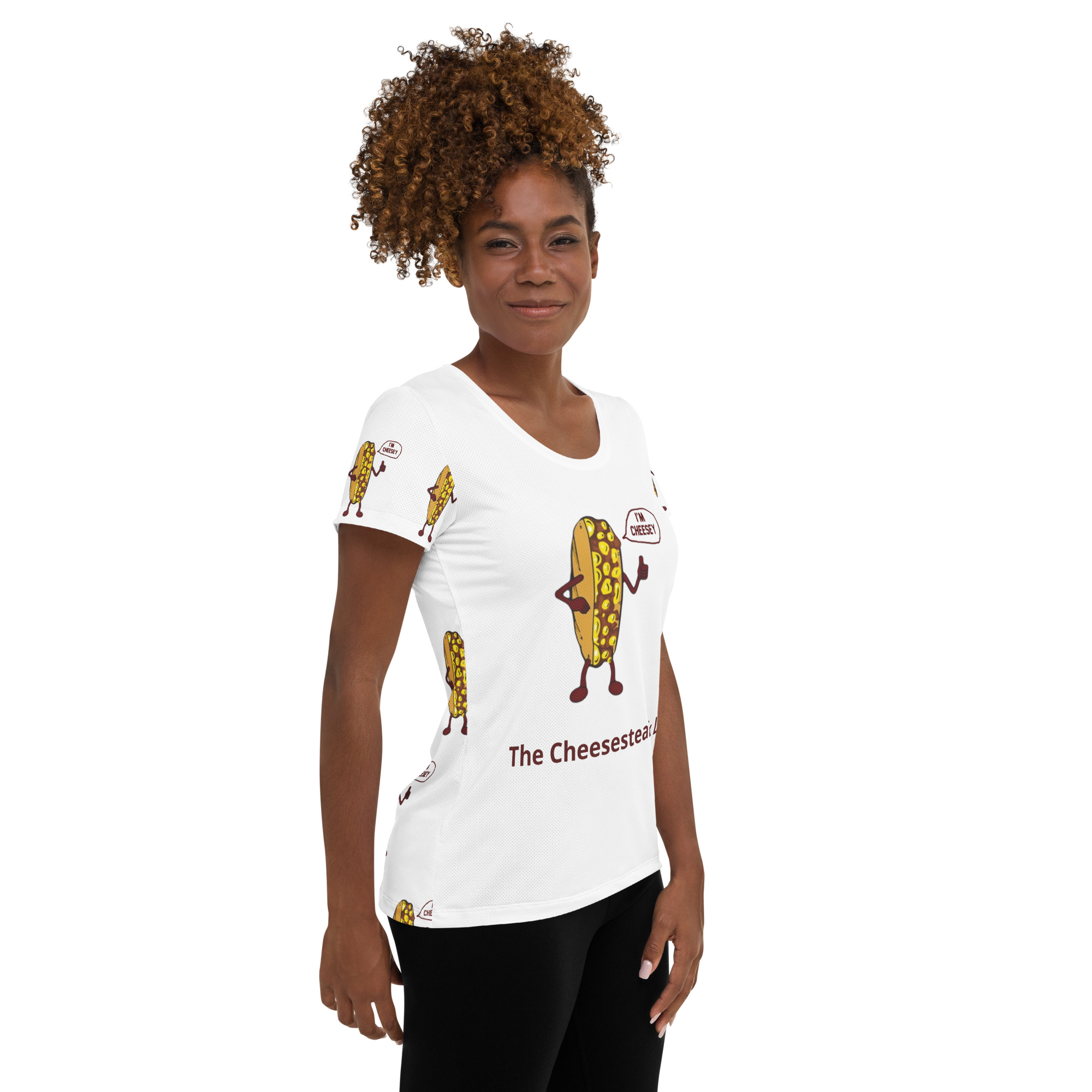 Mr. Cheesey - Women's Athletic T-shirt - Cheesesteak Life - Big Mr. Cheesey - lil Cheesey on back - Image 4