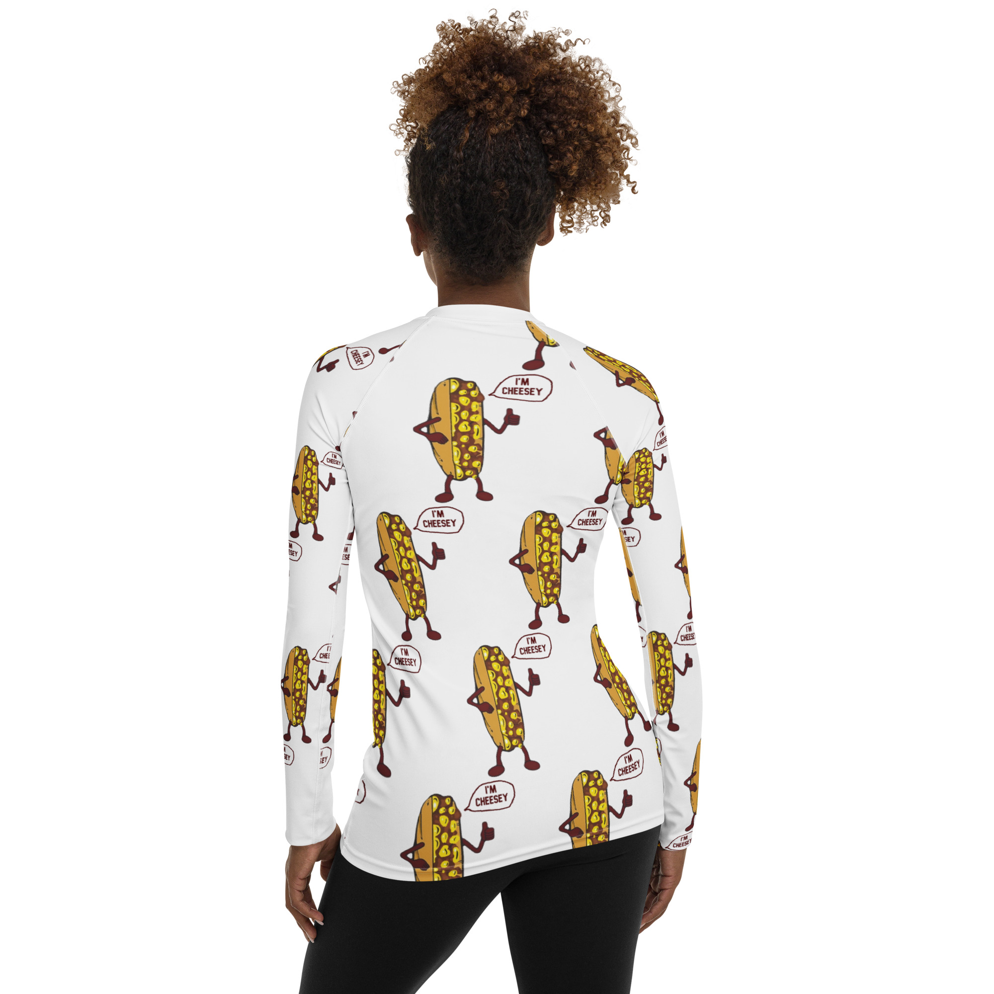 Women's Rash Guard - Cheesesteak Life - Mr. Cheesey Front - Lil Cheesey All Over Back - Image 2