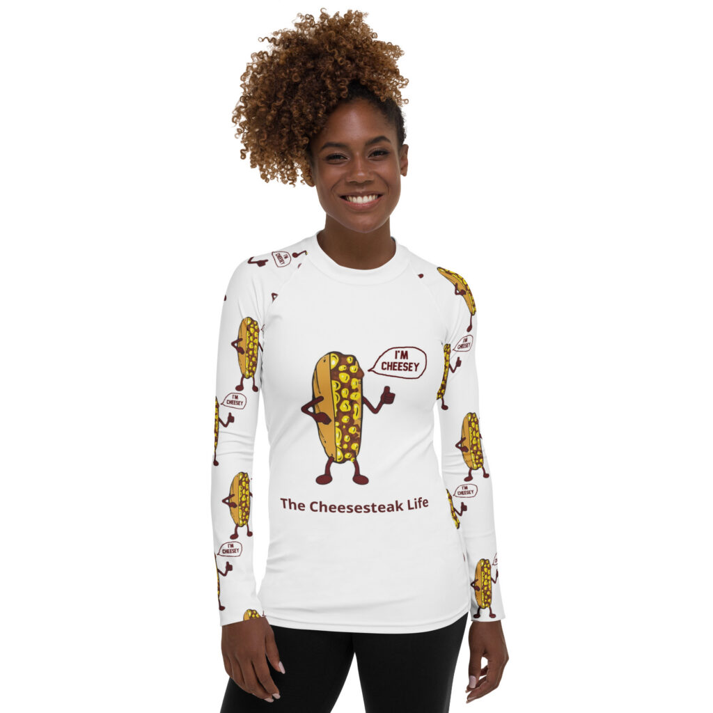 Women's Rash Guard - Cheesesteak Life - Mr. Cheesey Front - Lil Cheesey All Over Back