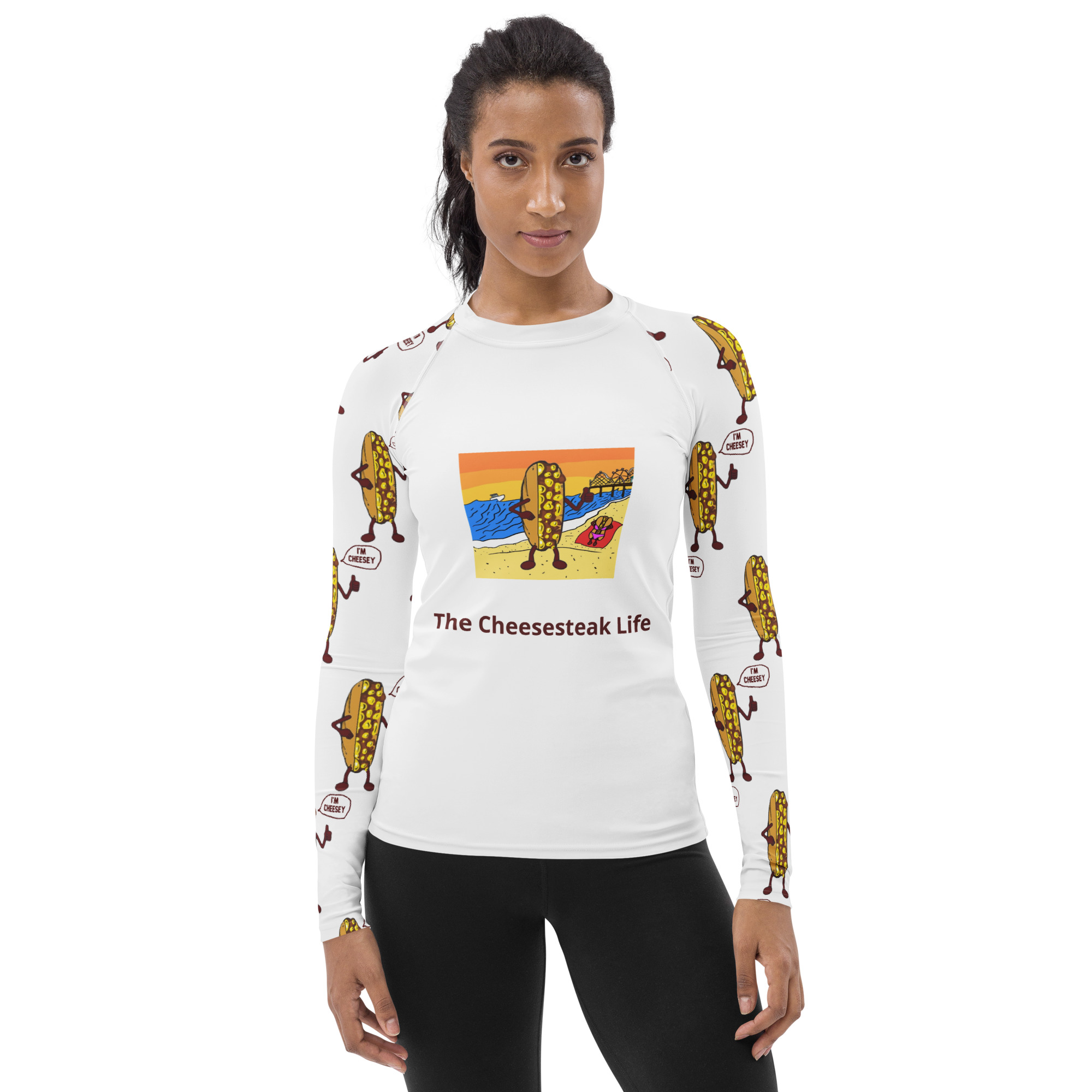 Women's Rash Guard - Cheesey Beach Front - Lil Cheesey All Over Back