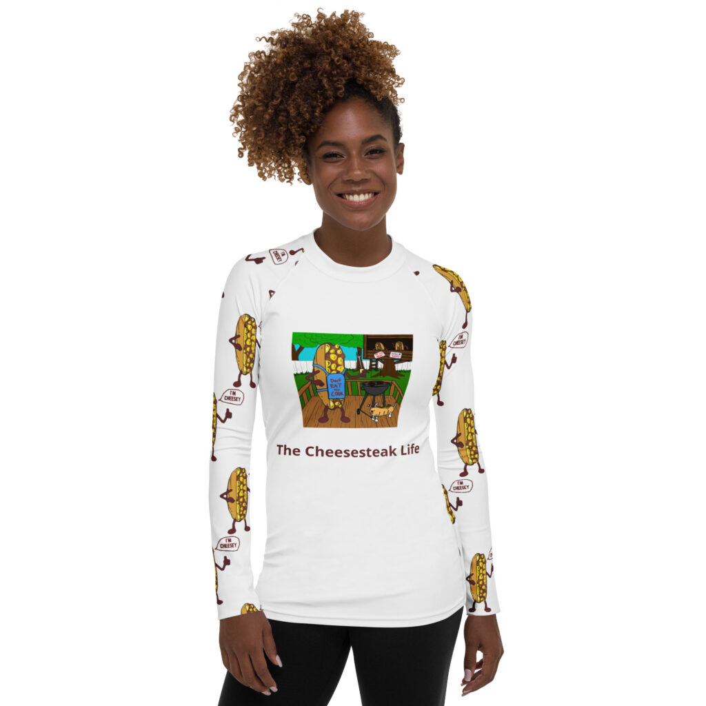 Women's Rash Guard - Cheesey Bar-B-Que Front - Lil Cheesey All Over Back