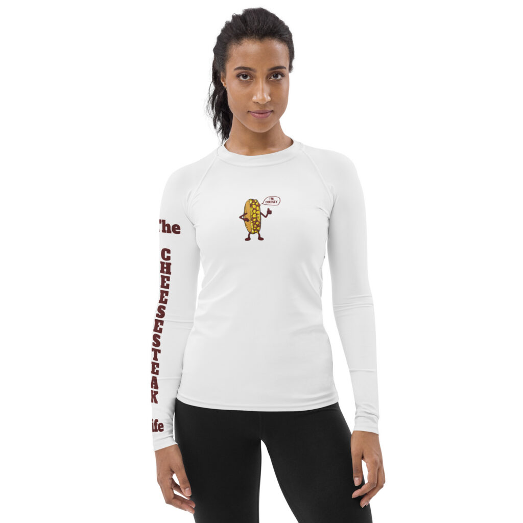 Women's Rash Guard - Cheesesteak Life - Fishnet Stockings - Amigo Dan - TCL on arm
