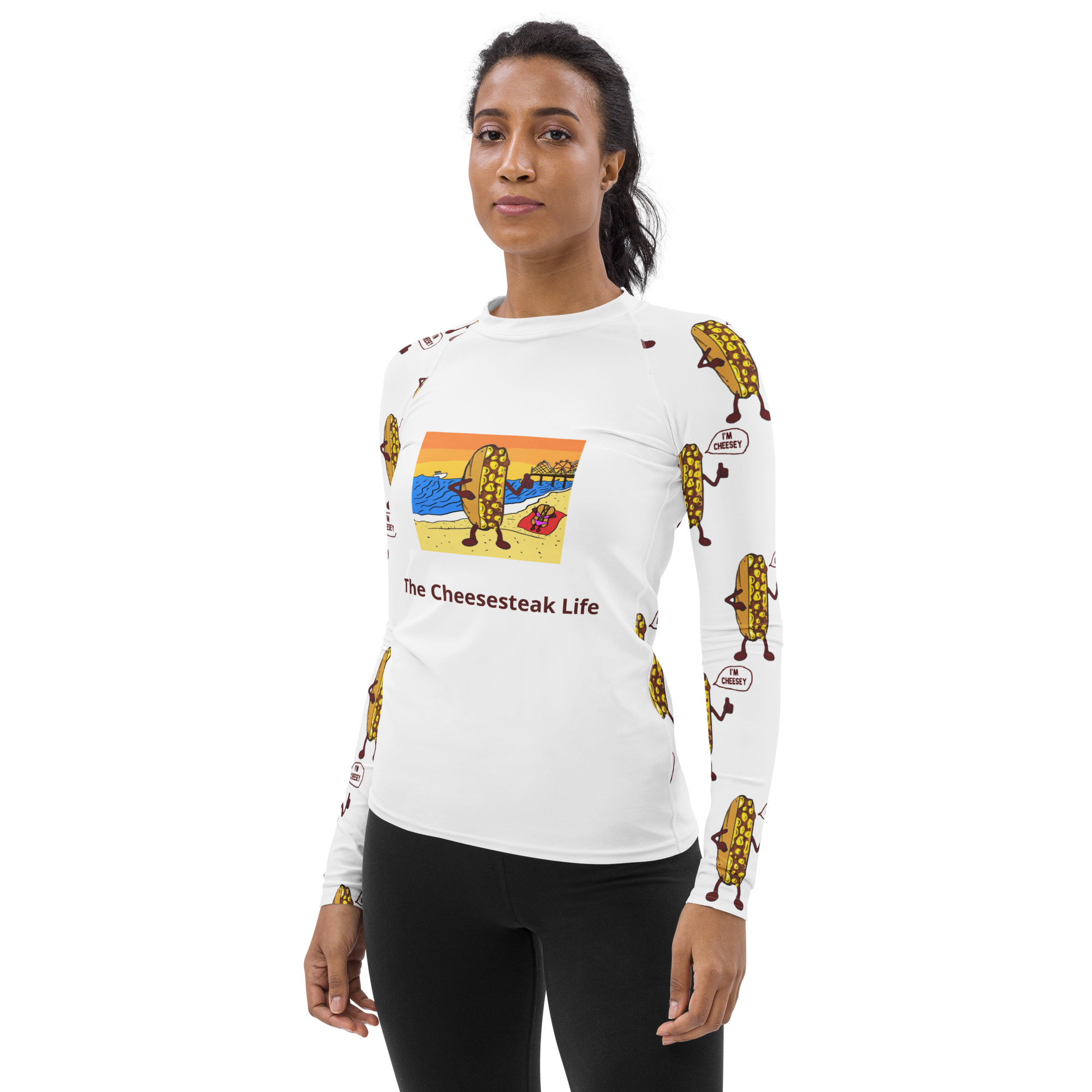 Women's Rash Guard - Cheesey Beach Front - Lil Cheesey All Over Back - Image 3