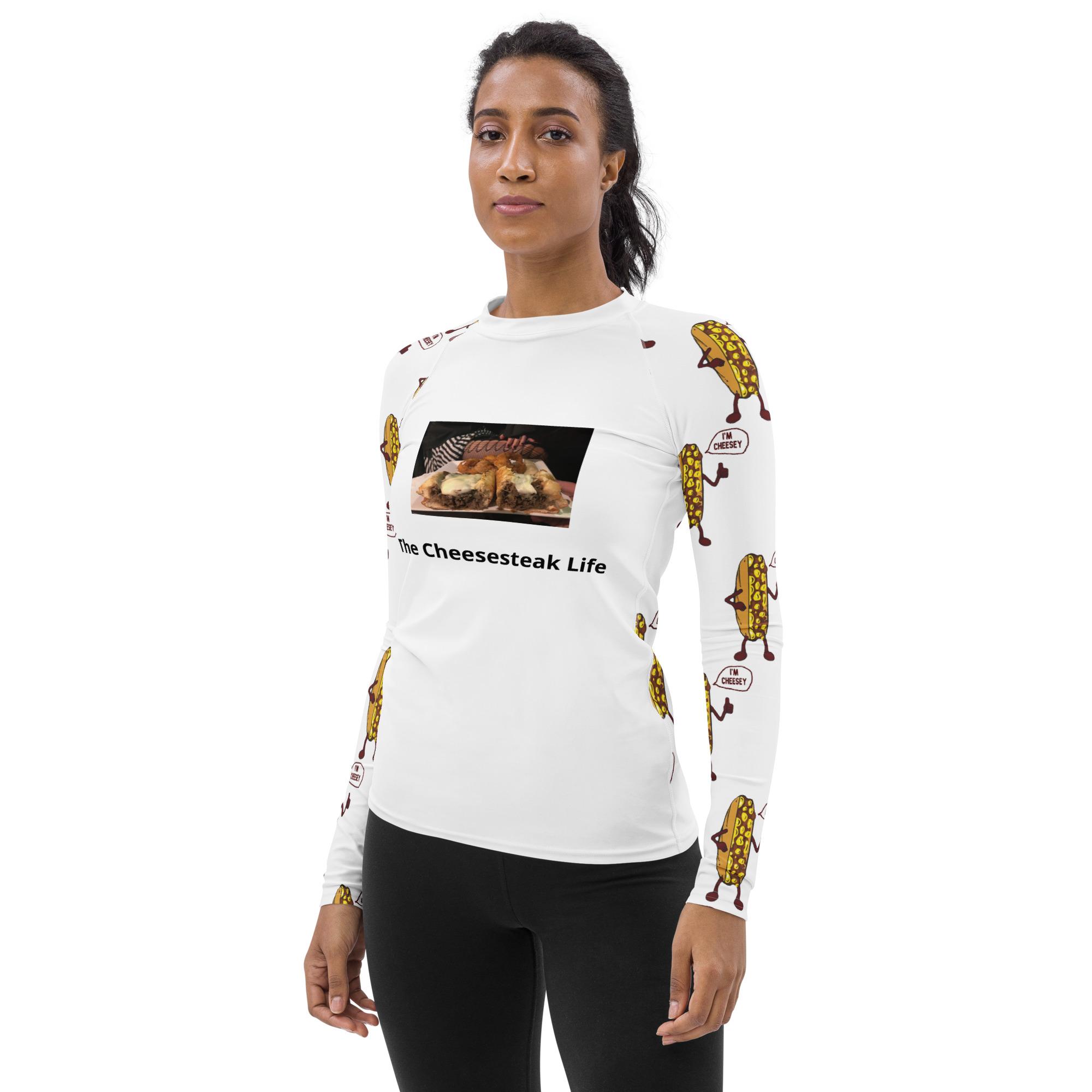 Woman's Rash guard - Cheesey Fishnets Front - Lil Cheesey All Over - Image 3