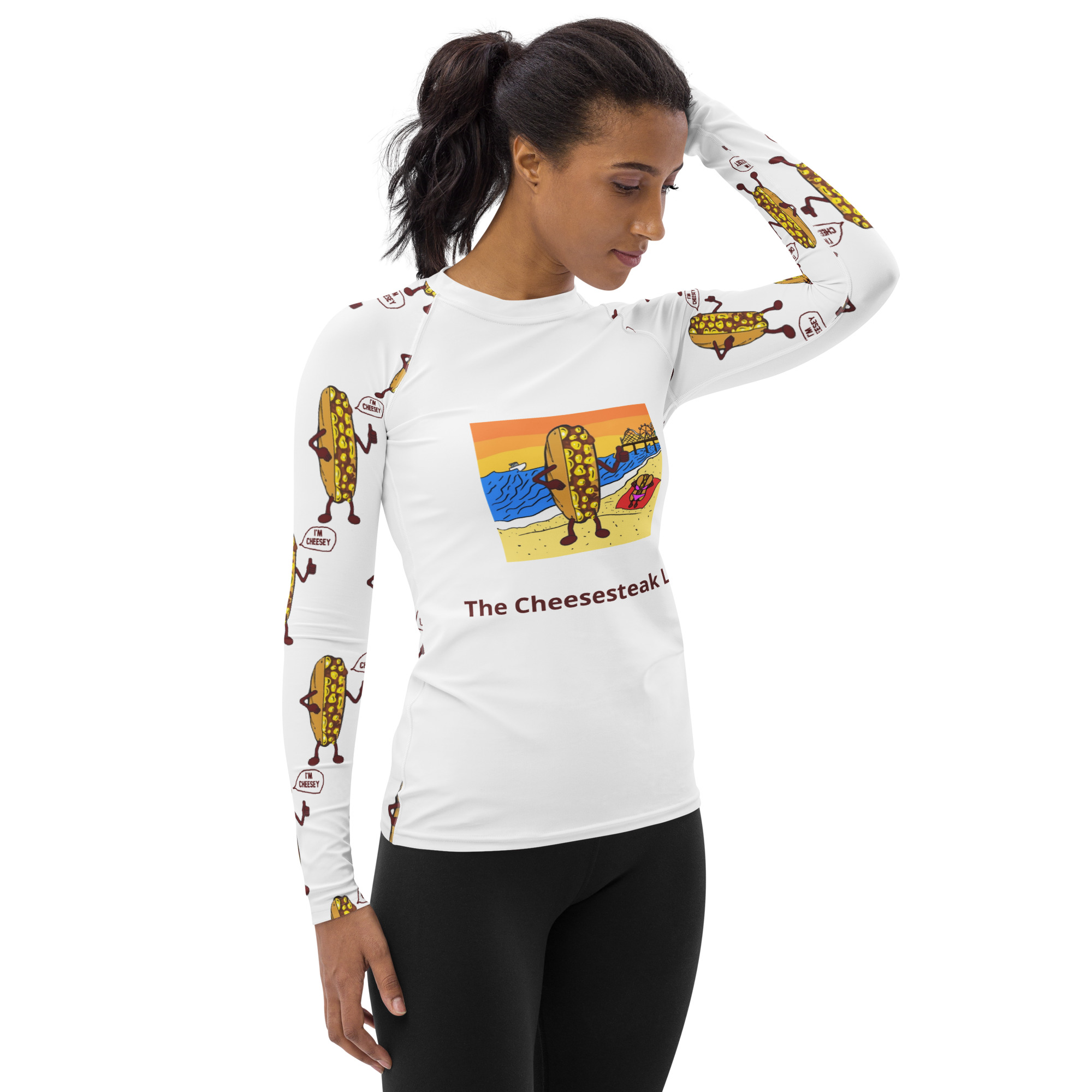 Women's Rash Guard - Cheesey Beach Front - Lil Cheesey All Over Back - Image 4