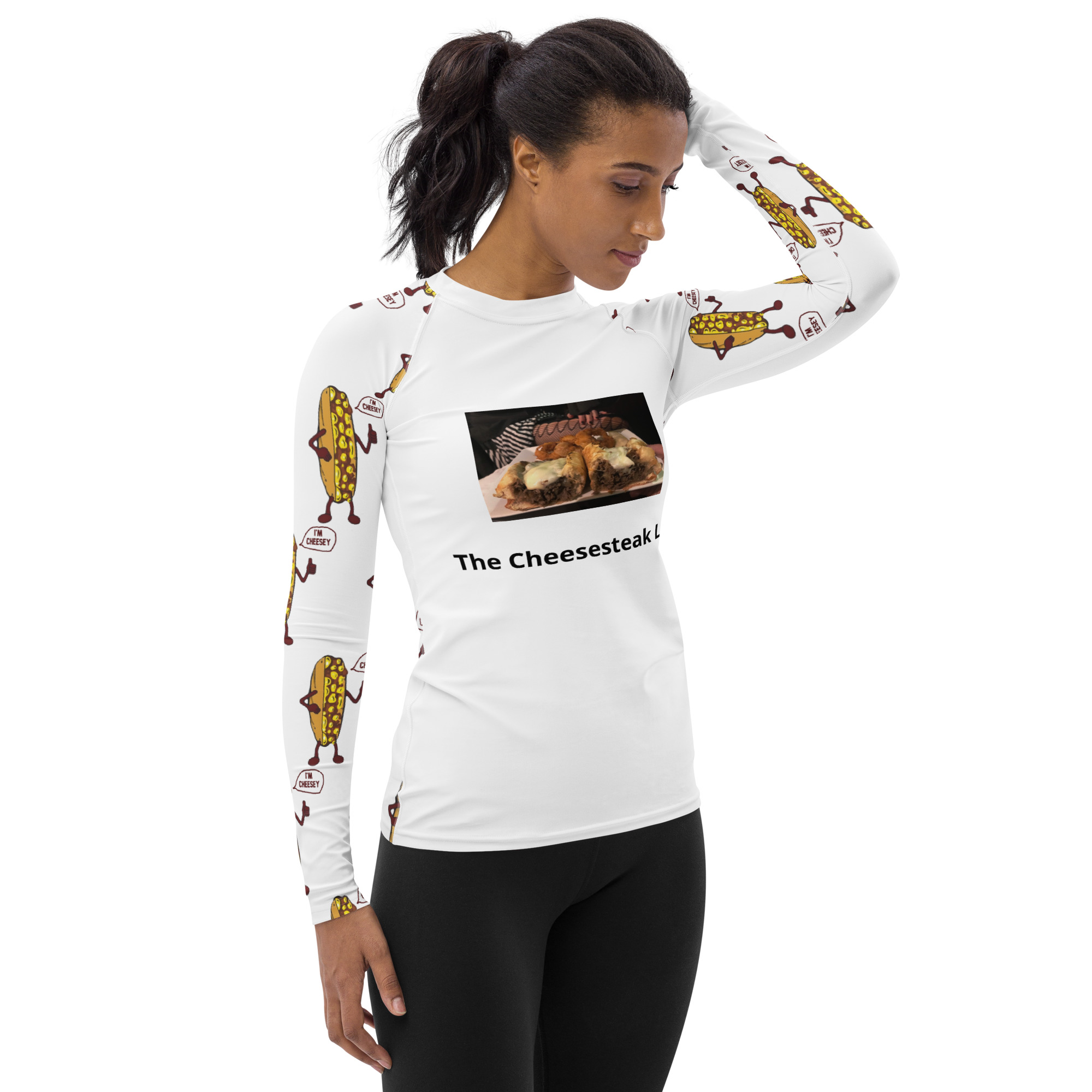 Woman's Rash guard - Cheesey Fishnets Front - Lil Cheesey All Over - Image 4