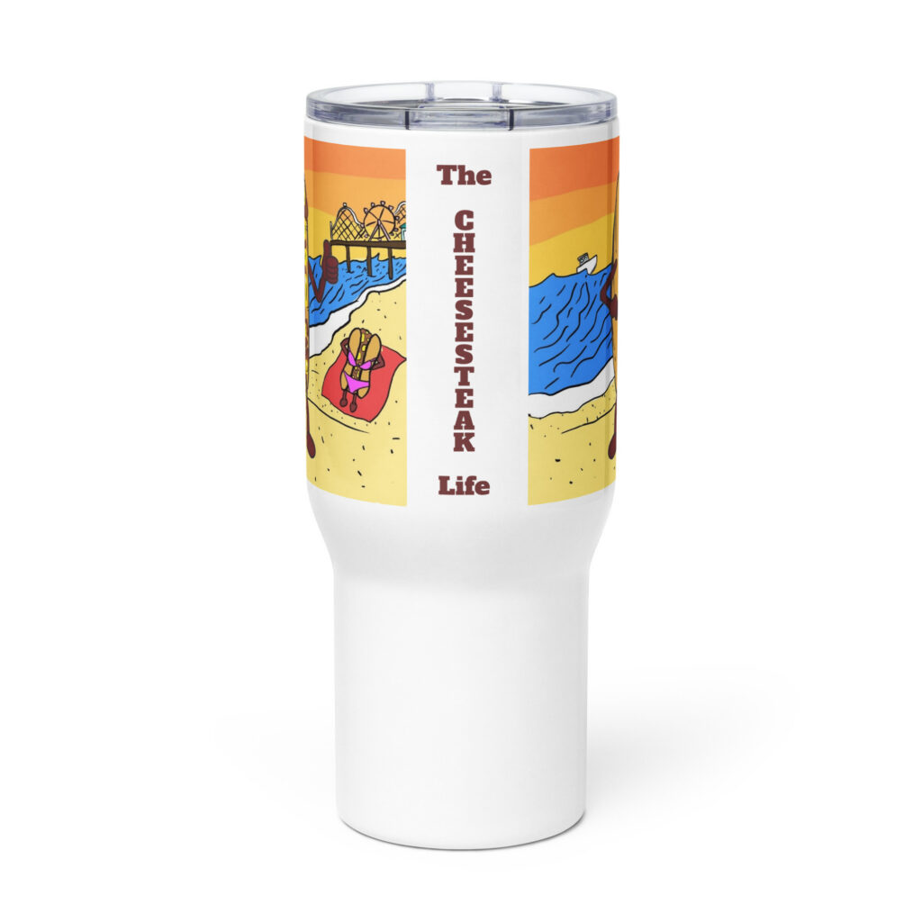 Travel mug with a handle - Cheesey Beach