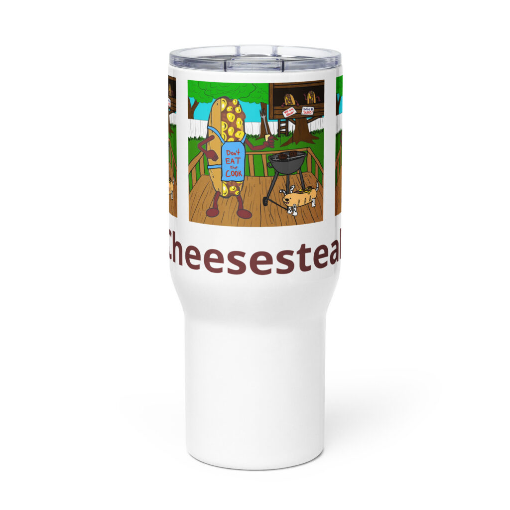 Travel mug with a handle - Cheesesteak Life - Cheesey Bar-B-Que