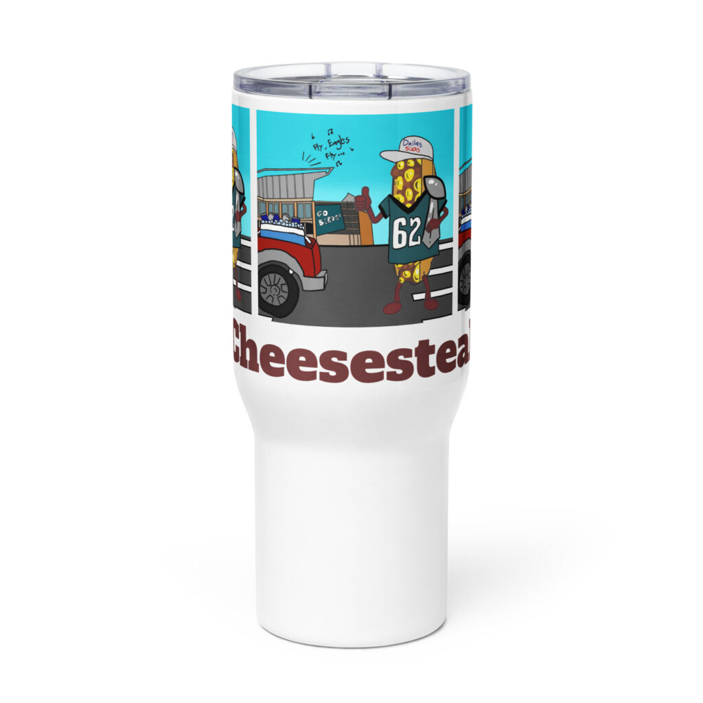 Travel mug with handle - Cheesey Eagles Fan- TCL on bottom