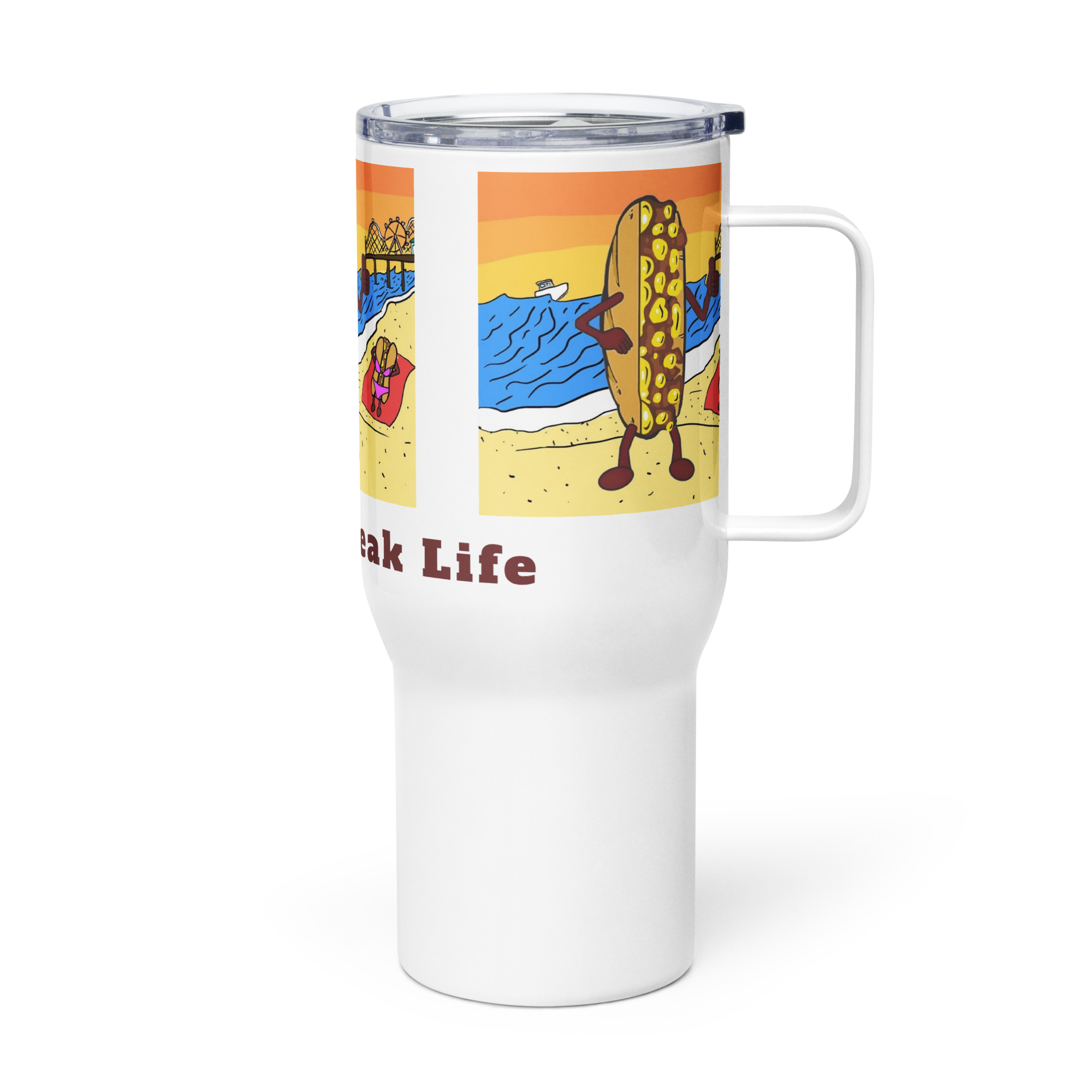 Travel mug with a handle - Cheesey Beach - Image 3