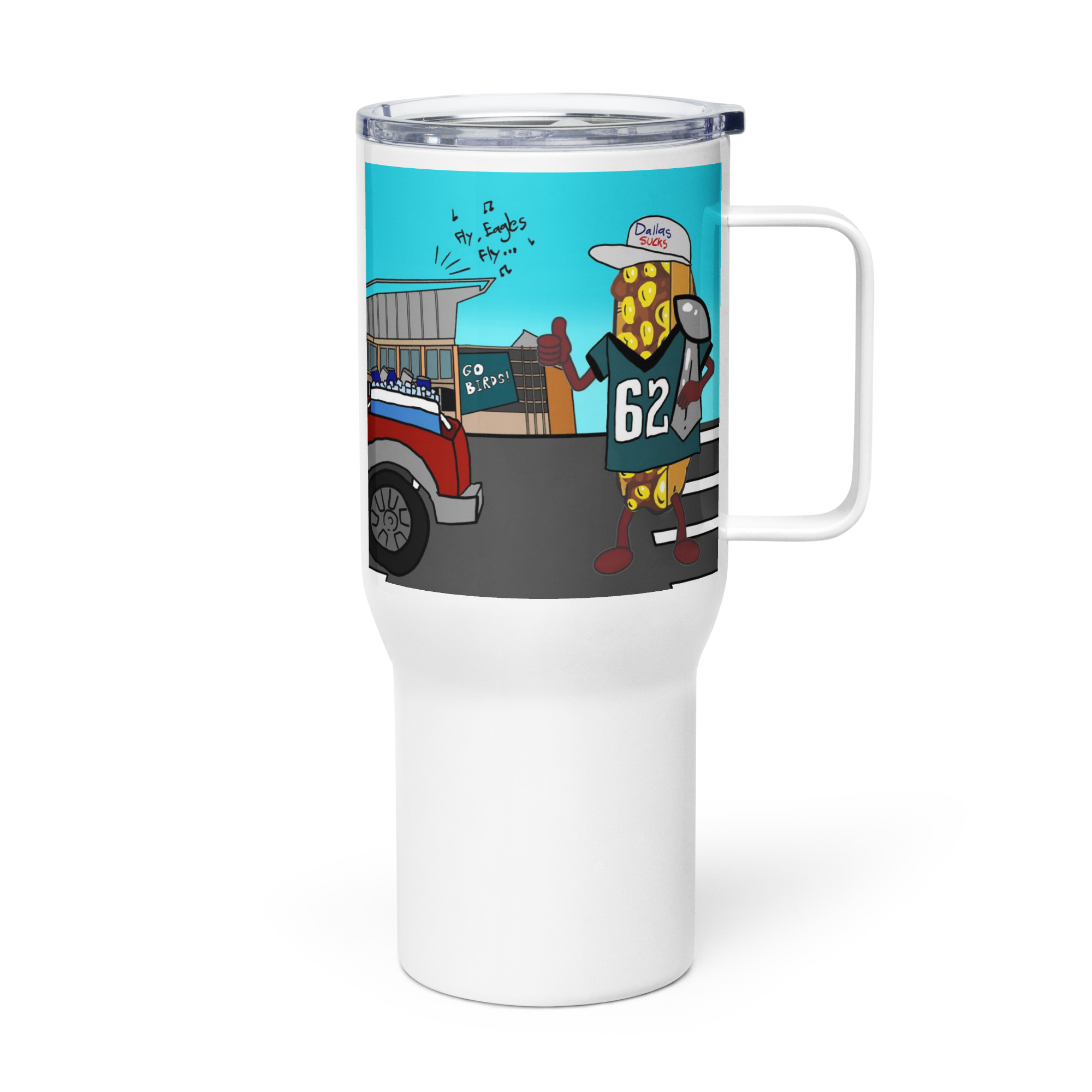 Travel mug with a handle - Cheesesteak Life - Cheesey Eagles Fan - Image 3