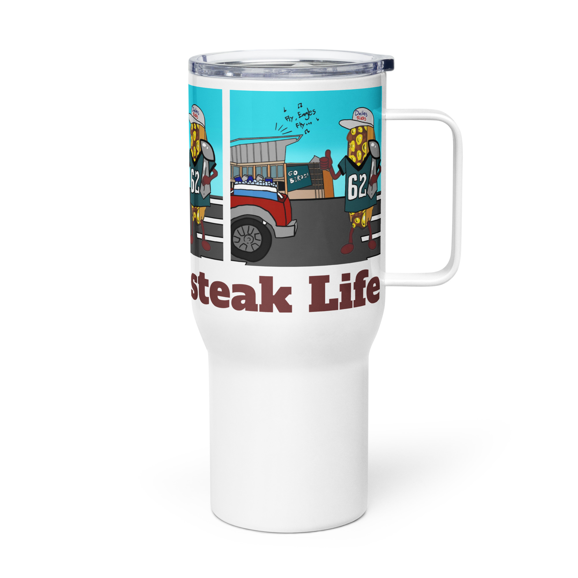 Travel mug with handle - Cheesey Eagles Fan- TCL on bottom - Image 3