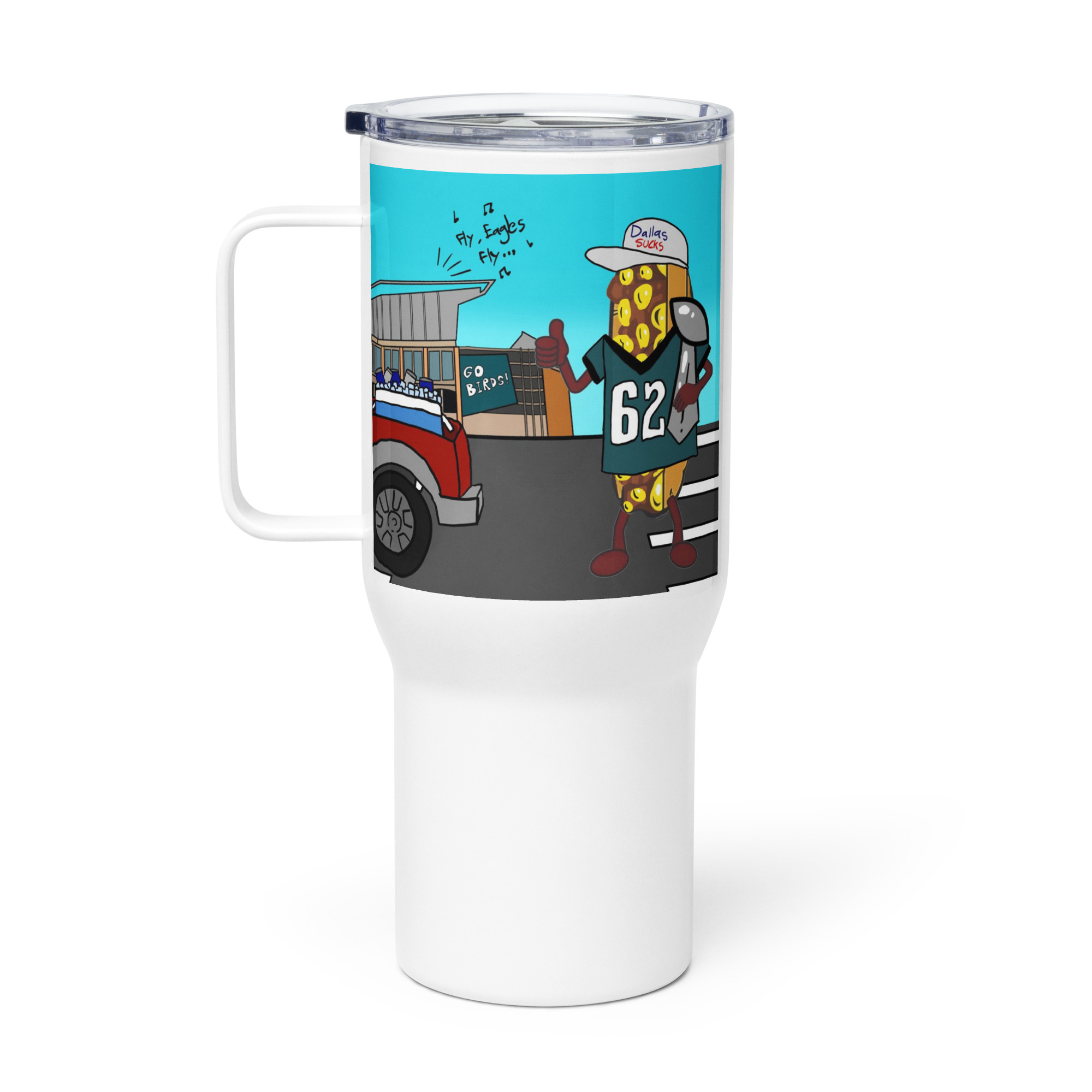 Travel mug with a handle - Cheesesteak Life - Cheesey Eagles Fan - Image 2