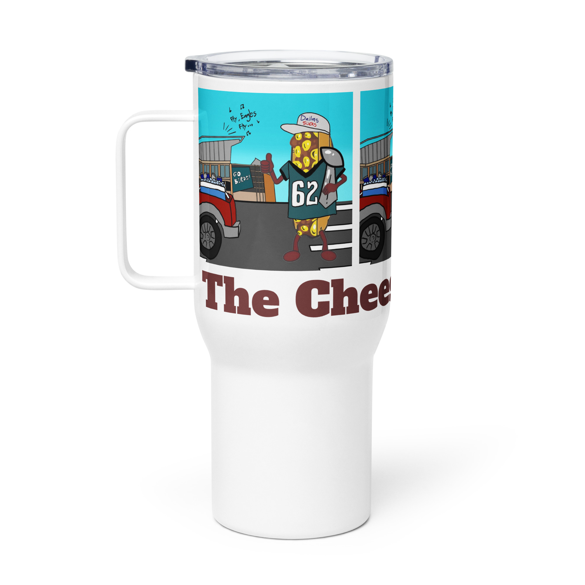 Travel mug with handle - Cheesey Eagles Fan- TCL on bottom - Image 2