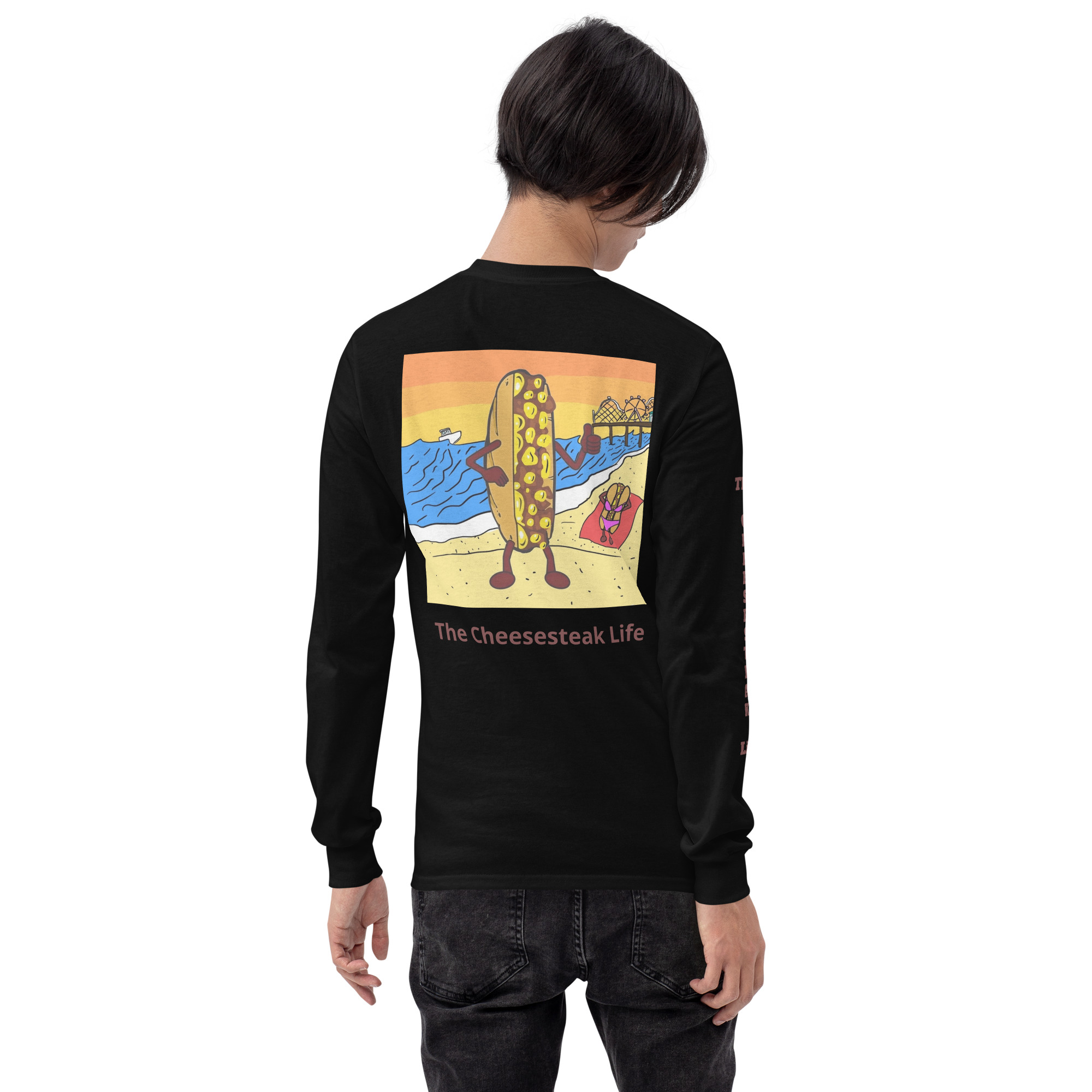 Long Sleeve T-Shirt - Cheesesteak Life - Amigo Dan - Cheesey Beach on back - TCL on arm - Image 2