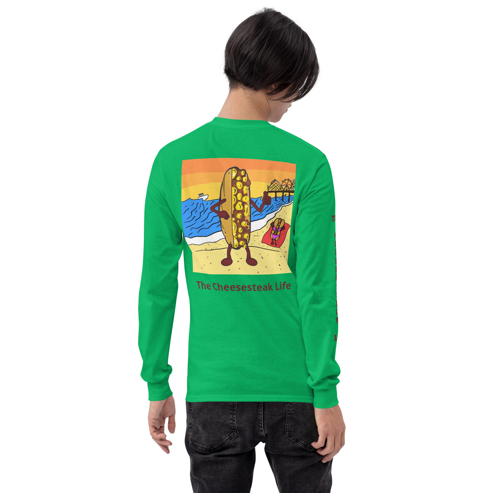 Long Sleeve T-Shirt - Cheesesteak Life - Amigo Dan - Cheesey Beach on back - TCL on arm - Image 11