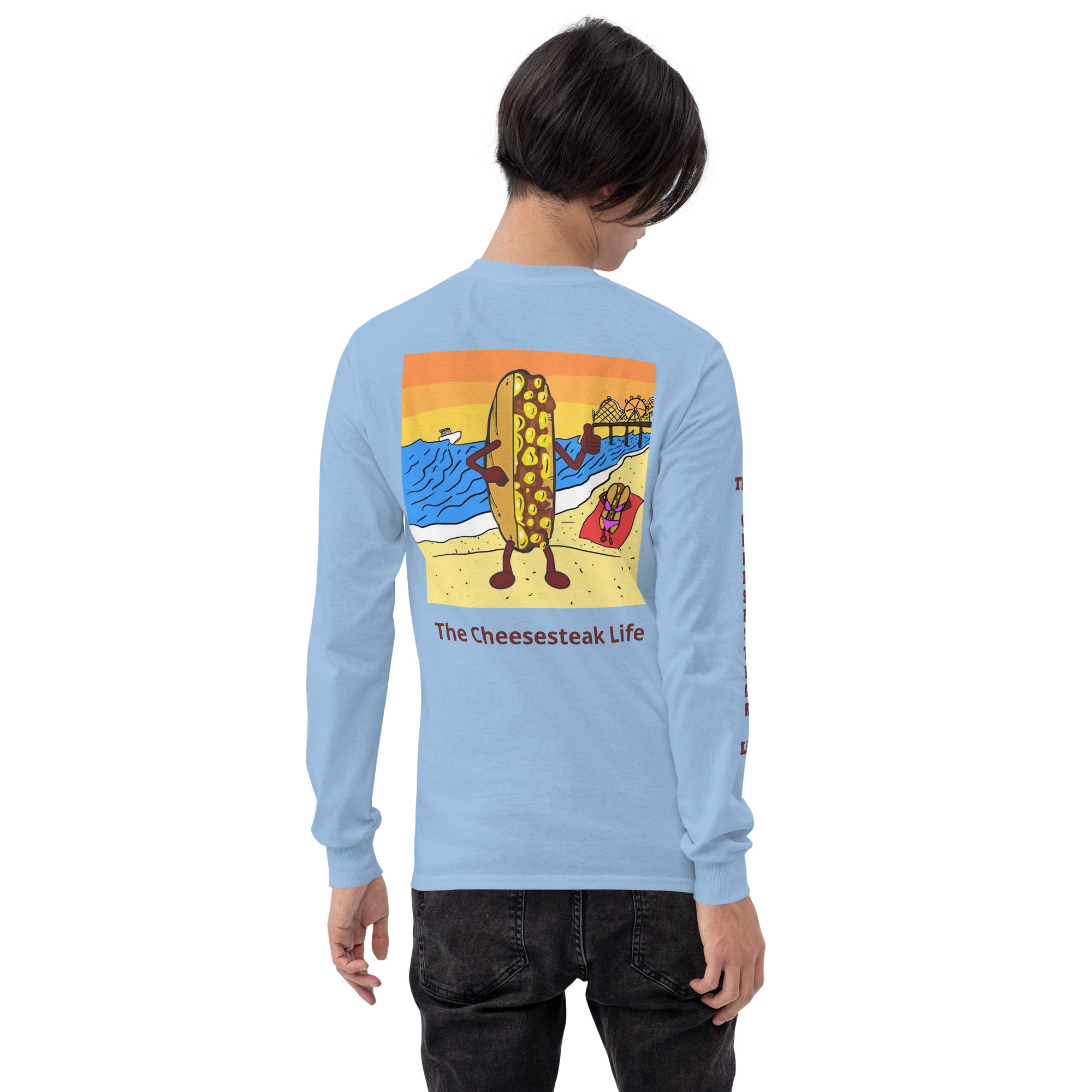Long Sleeve T-Shirt - Cheesesteak Life - Amigo Dan - Cheesey Beach on back - TCL on arm - Image 17