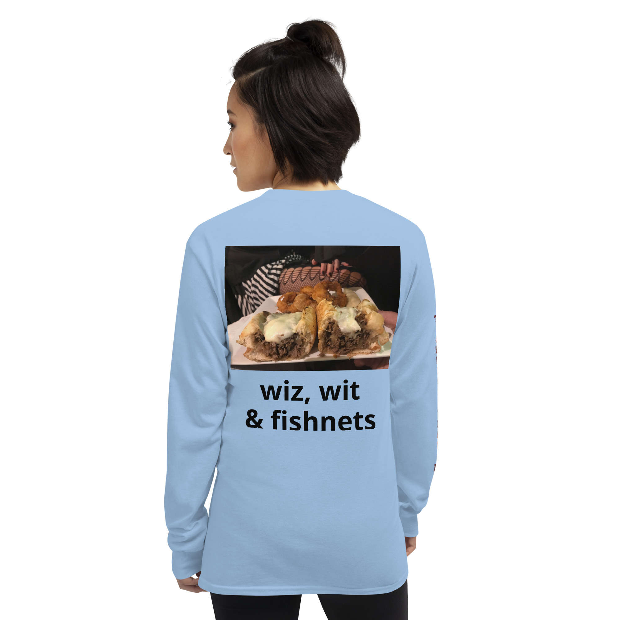 Long Sleeve Shirt - Cheesesteak Life - Amigo Dan - Cheesey Fishnet Stockings on back - TCL on arm - Image 20