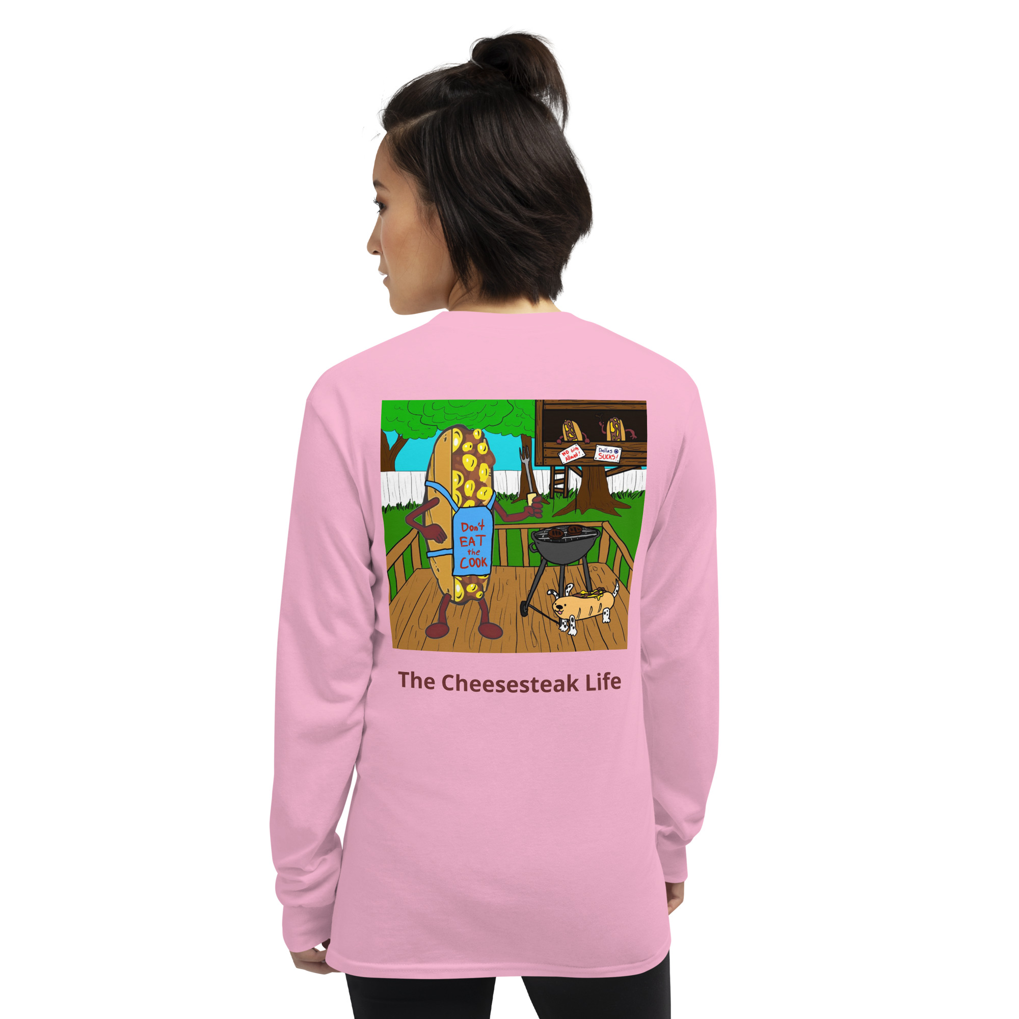 Long Sleeve T-Shirt - Cheesesteak Life - Amigo Dan - Cheesey Bar-B-Que on back - Image 16