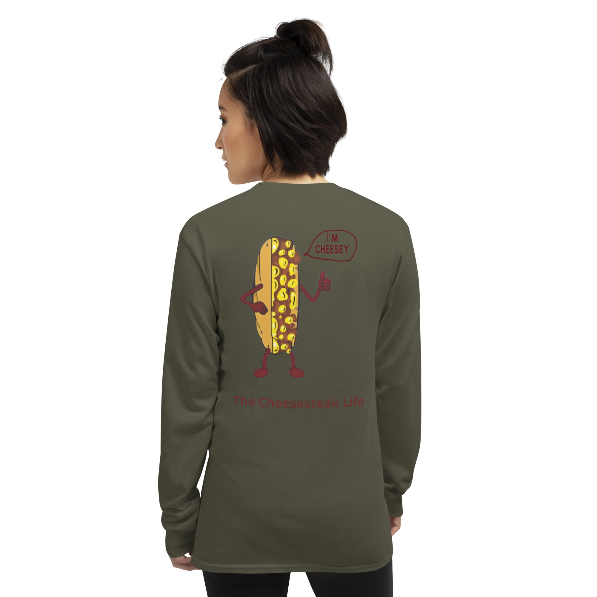 Long Sleeve T-Shirt - Cheesesteak Life - Amigo Dan - Mr. Cheesey on back - Image 10
