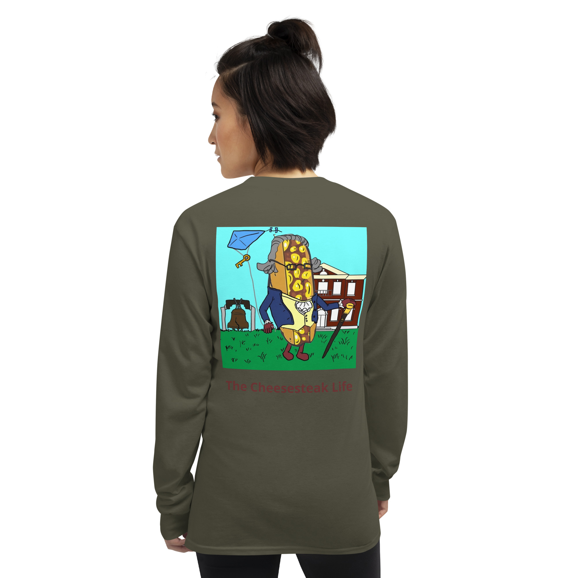 Long Sleeve T-Shirt - Cheesesteak Life - Amigo Dan - Cheesey History on back - Image 6