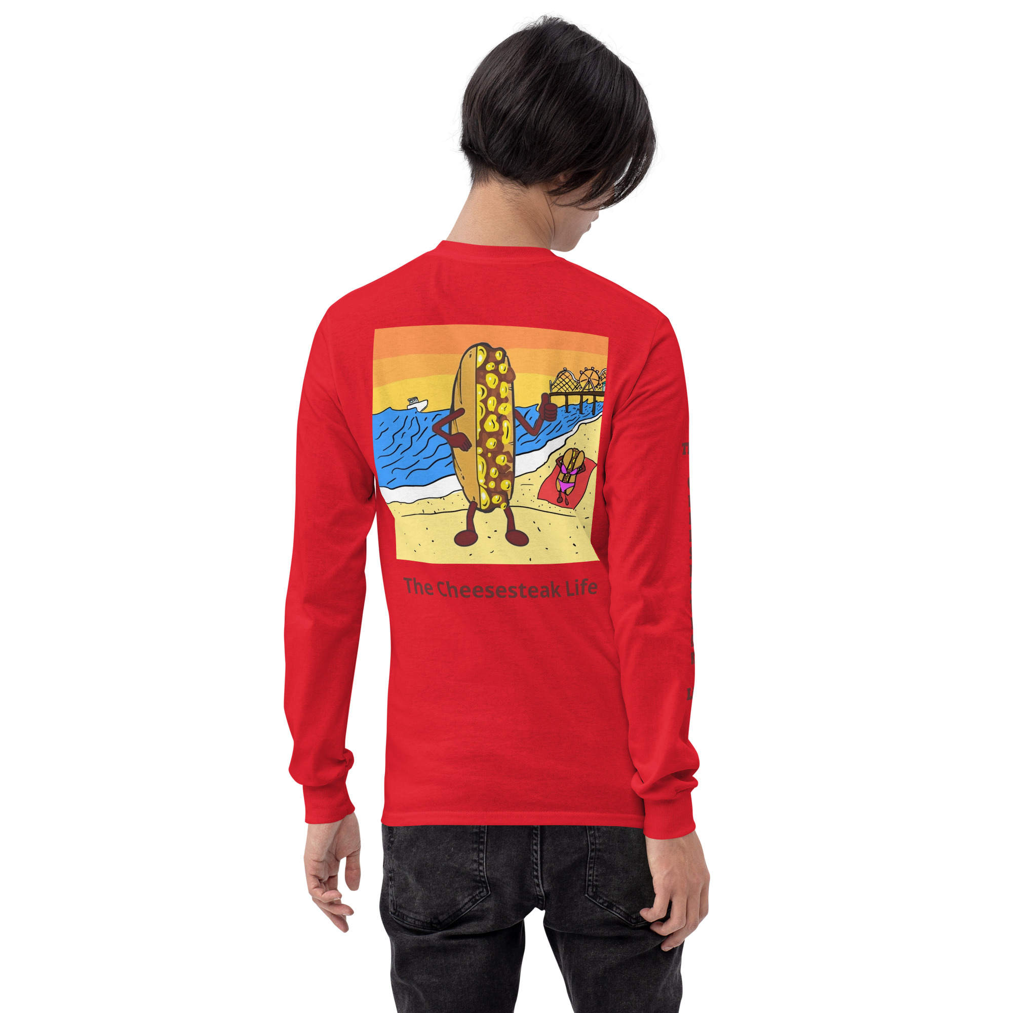 Long Sleeve T-Shirt - Cheesesteak Life - Amigo Dan - Cheesey Beach on back - TCL on arm - Image 5