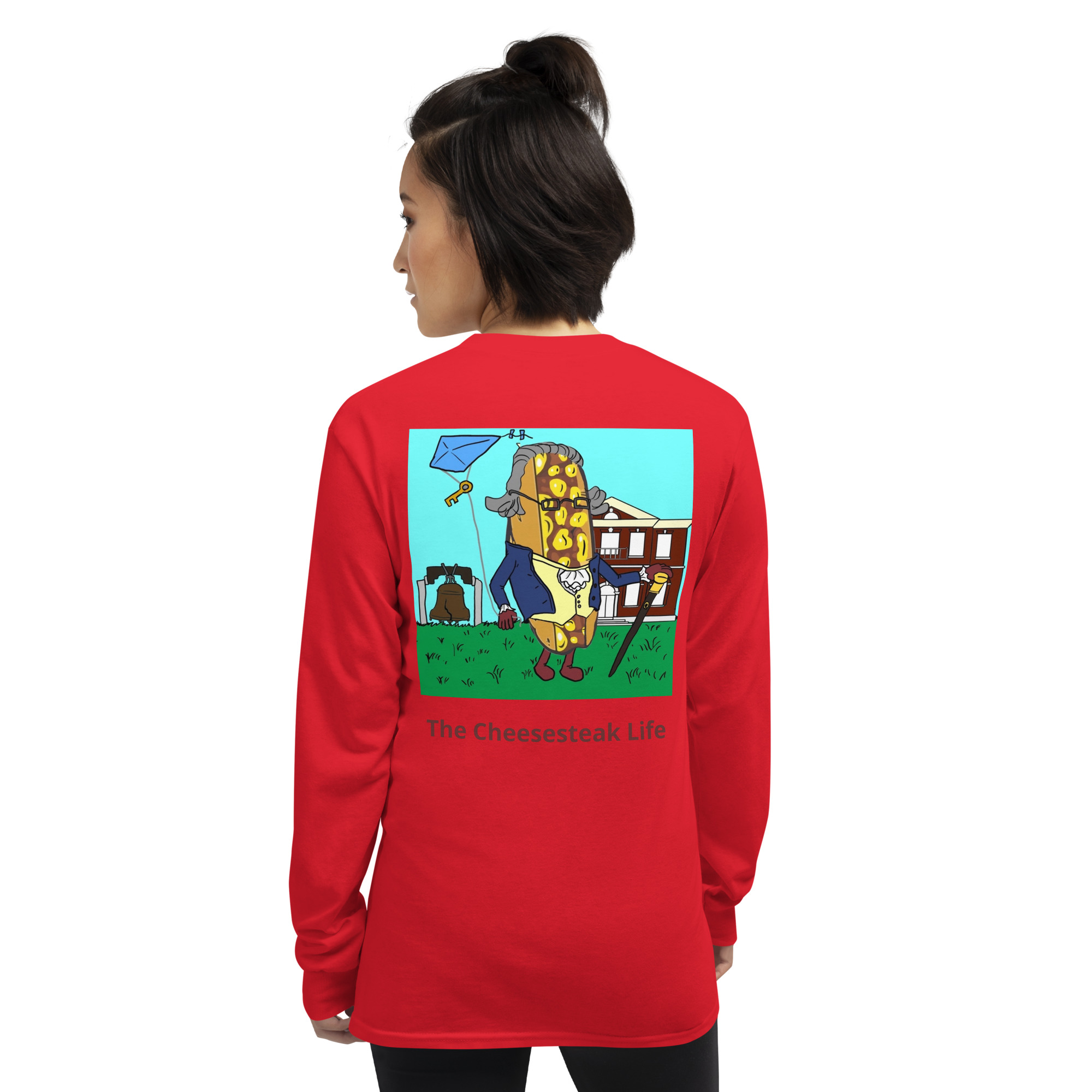 Long Sleeve T-Shirt - Cheesesteak Life - Amigo Dan - Cheesey History on back - Image 4