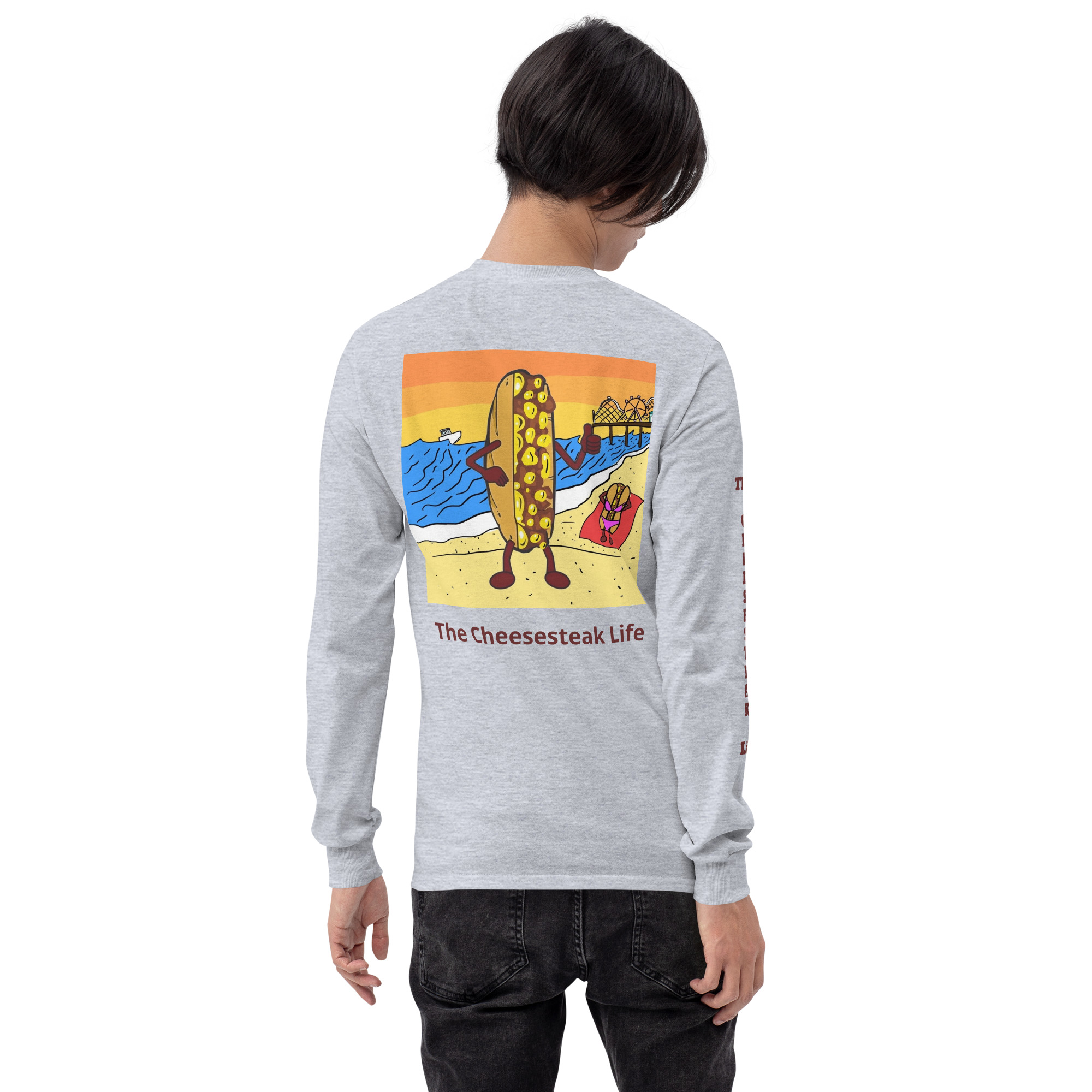 Long Sleeve T-Shirt - Cheesesteak Life - Amigo Dan - Cheesey Beach on back - TCL on arm - Image 14