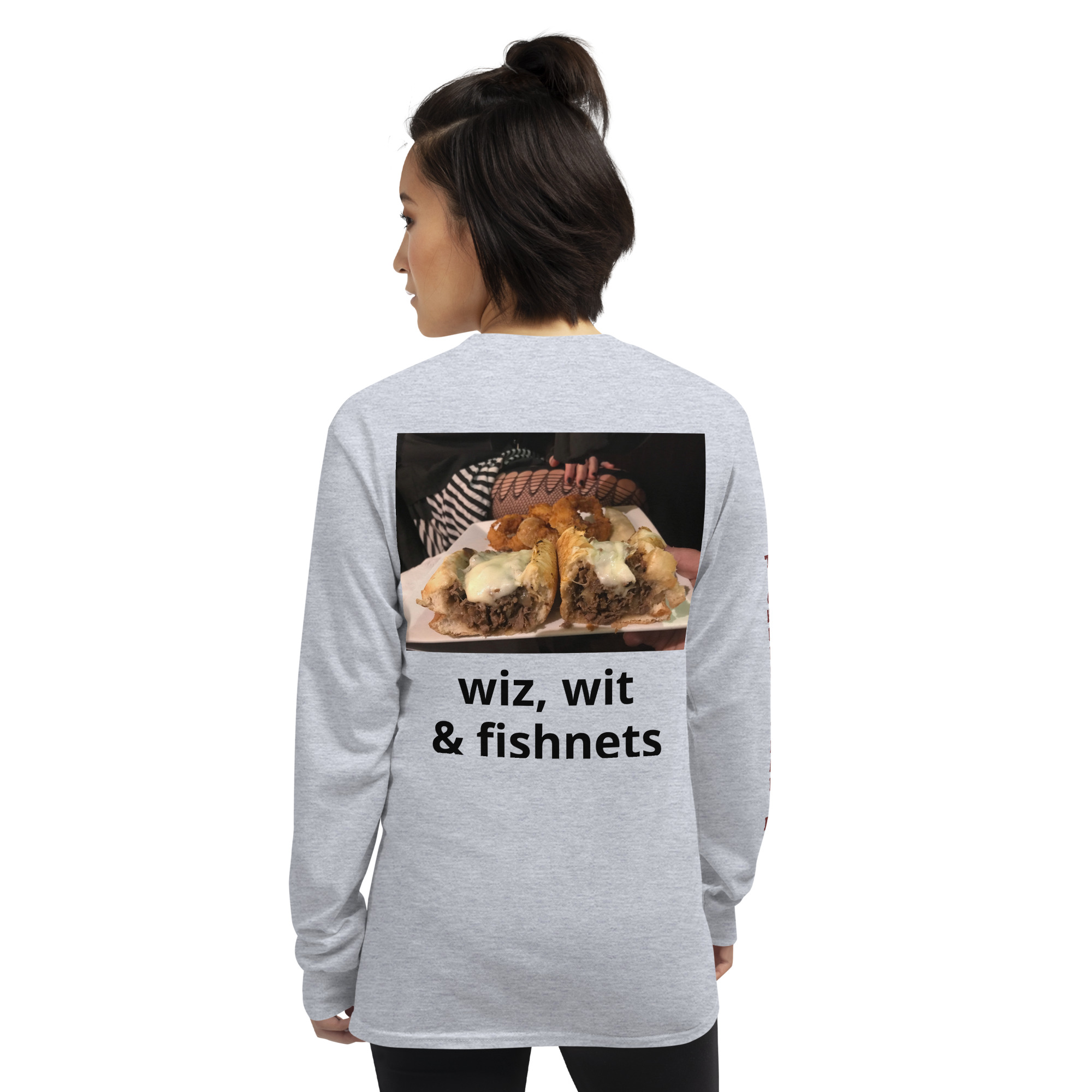 Long Sleeve Shirt - Cheesesteak Life - Amigo Dan - Cheesey Fishnet Stockings on back - TCL on arm - Image 17