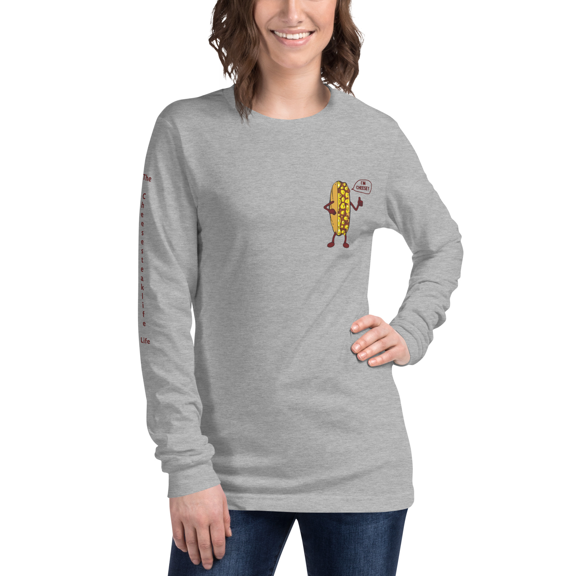 Long Sleeve T-Shirt - Cheesesteak Life - Amigo Dan - Cheesey History - TCL on arm - Image 16