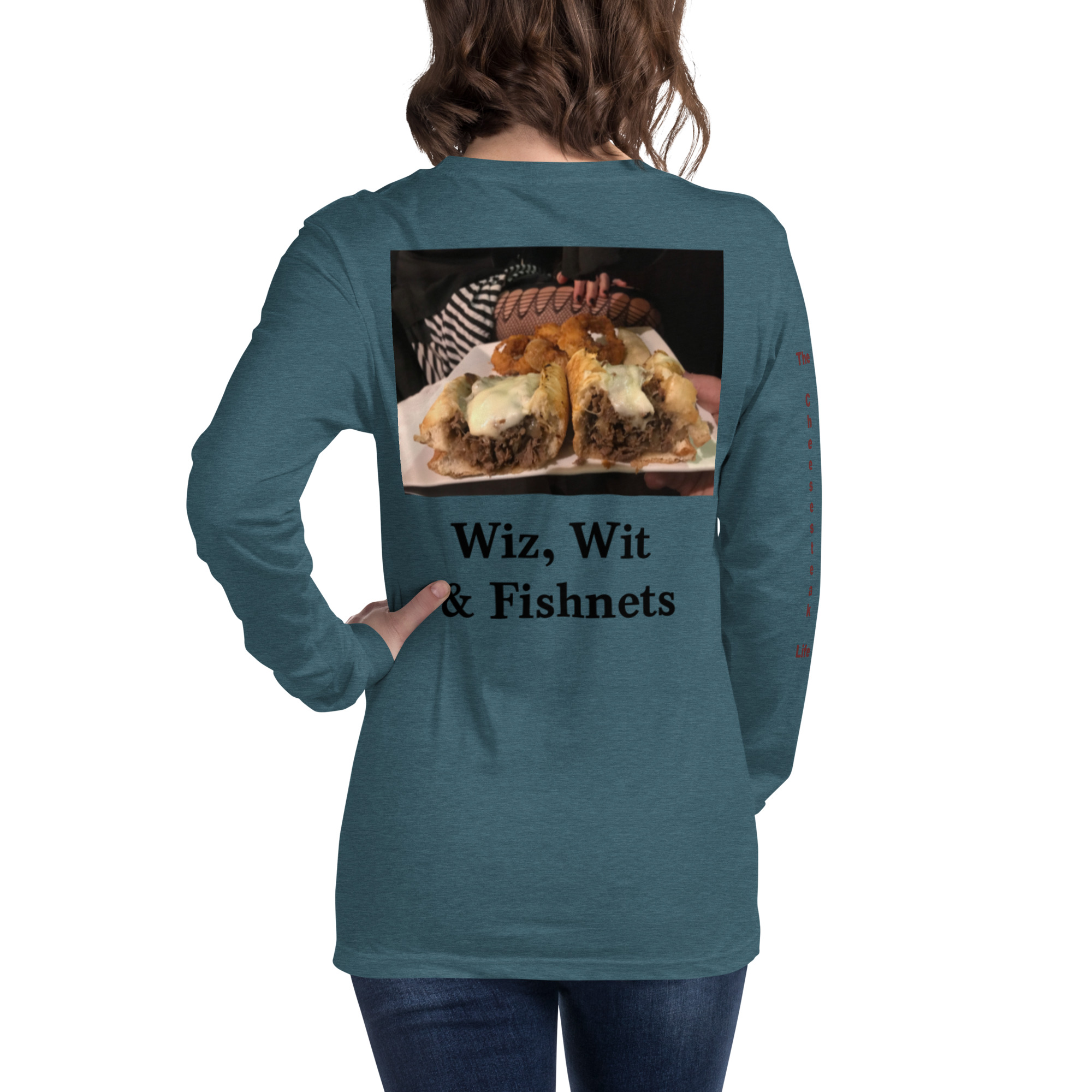 Long Sleeve Tee - Cheesesteak Life - Amigo Dan - Cheesey Fishnet Stockings - TCL on arm - Image 8