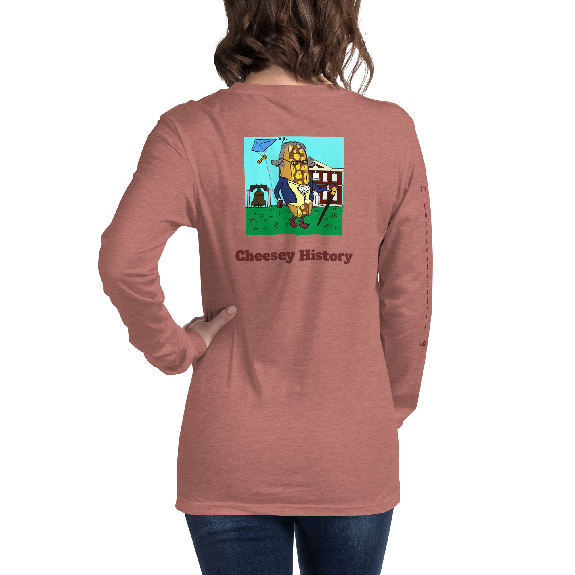 Long Sleeve T-Shirt - Cheesesteak Life - Amigo Dan - Cheesey History - TCL on arm - Image 14