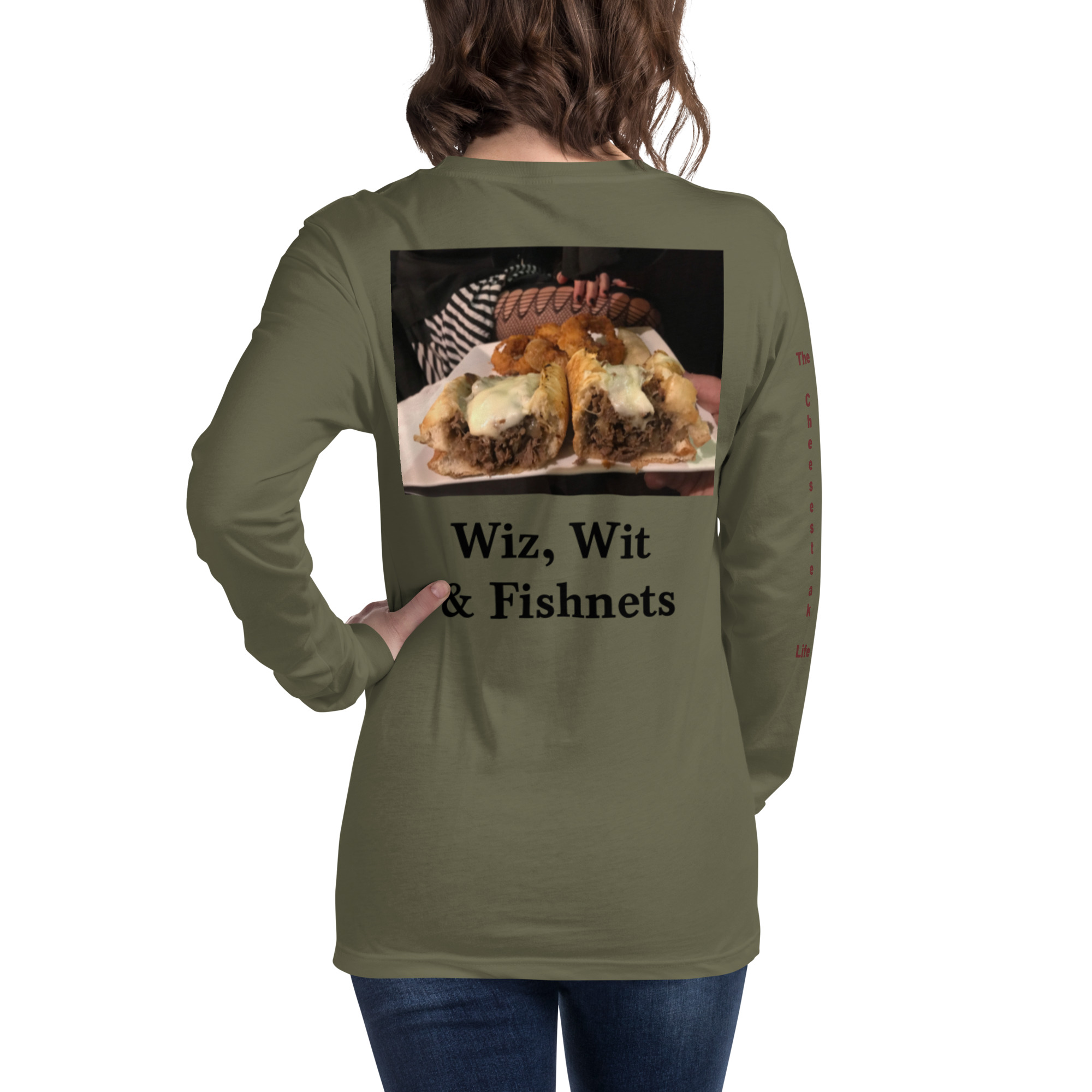 Long Sleeve Tee - Cheesesteak Life - Amigo Dan - Cheesey Fishnet Stockings - TCL on arm - Image 11