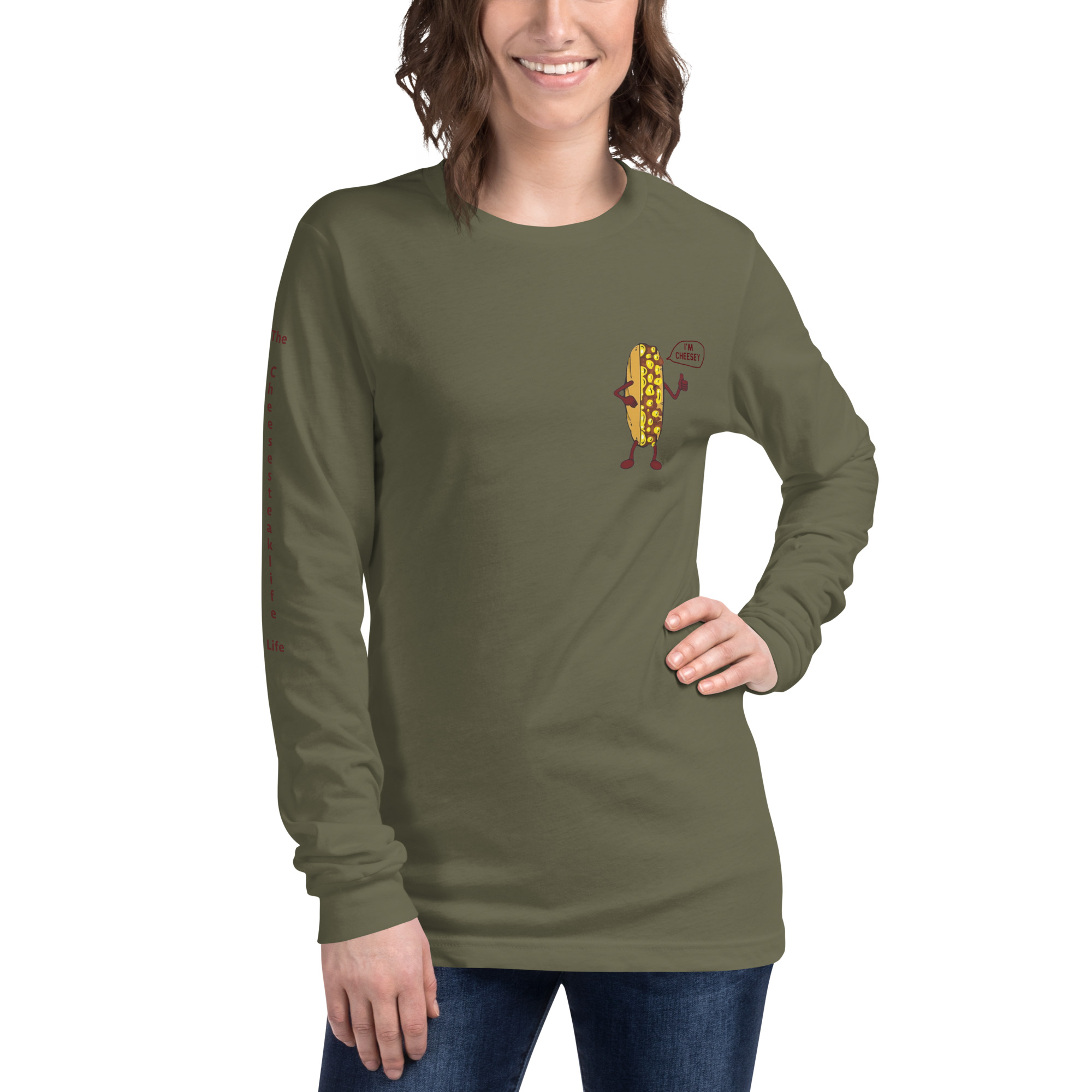 Long Sleeve T-Shirt - Cheesesteak Life - Amigo Dan - Cheesey History - TCL on arm - Image 10