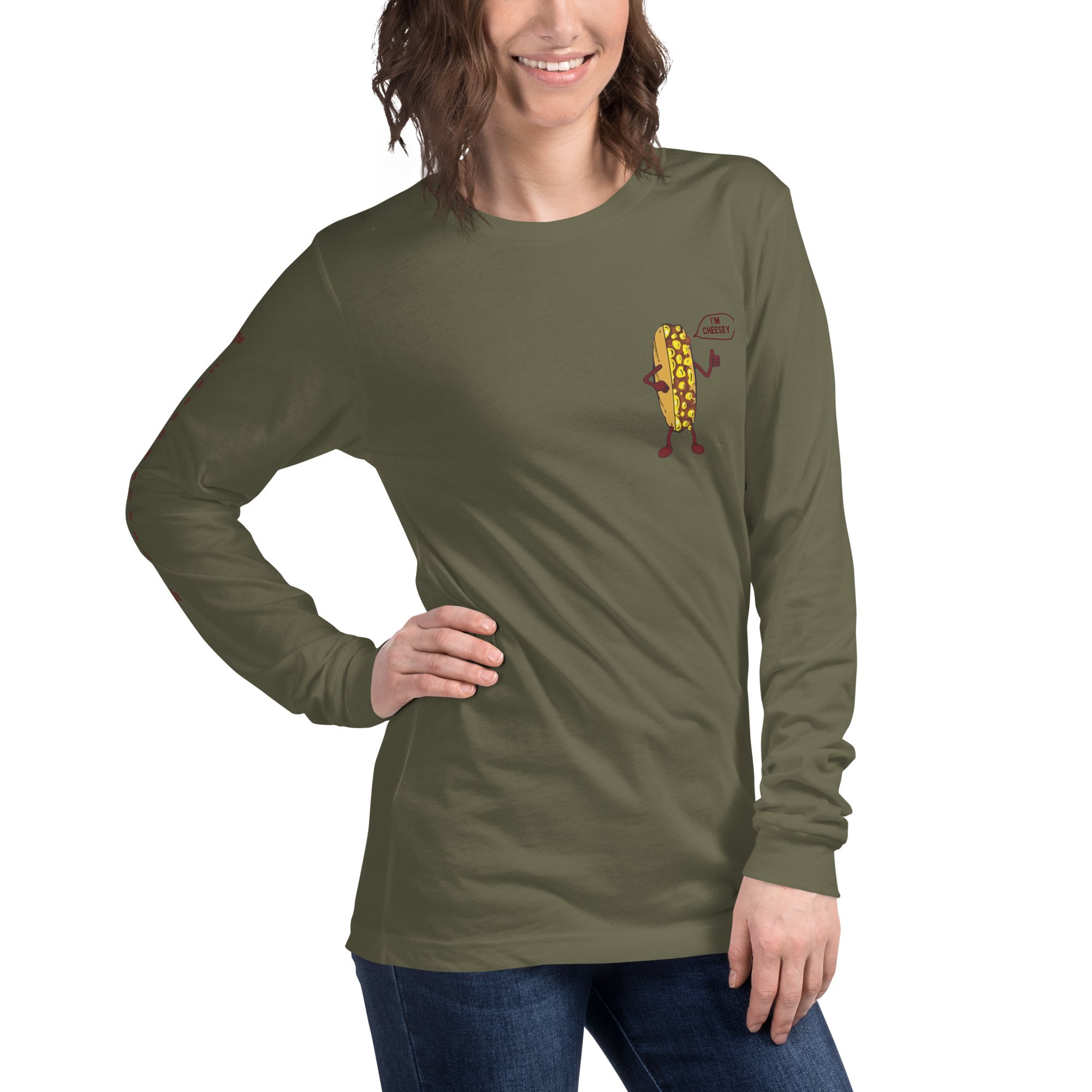 Long Sleeve Tee - Cheesesteak Life - Amigo Dan - Cheesey Fishnet Stockings - TCL on arm - Image 12