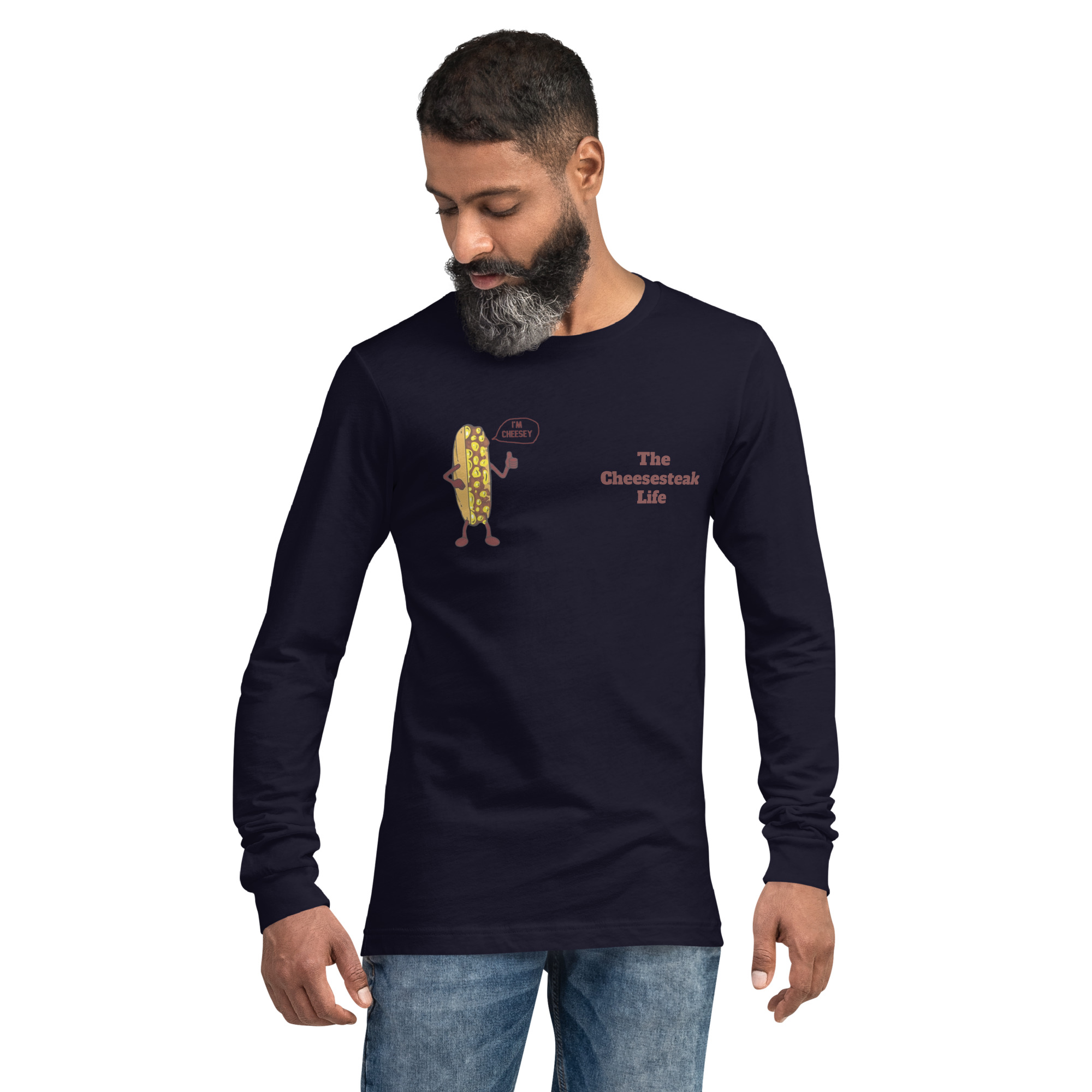 Long Sleeve Tee - Cheesesteak Life - Amigo Dan - Cheesey Fishnet Stockings - Image 3