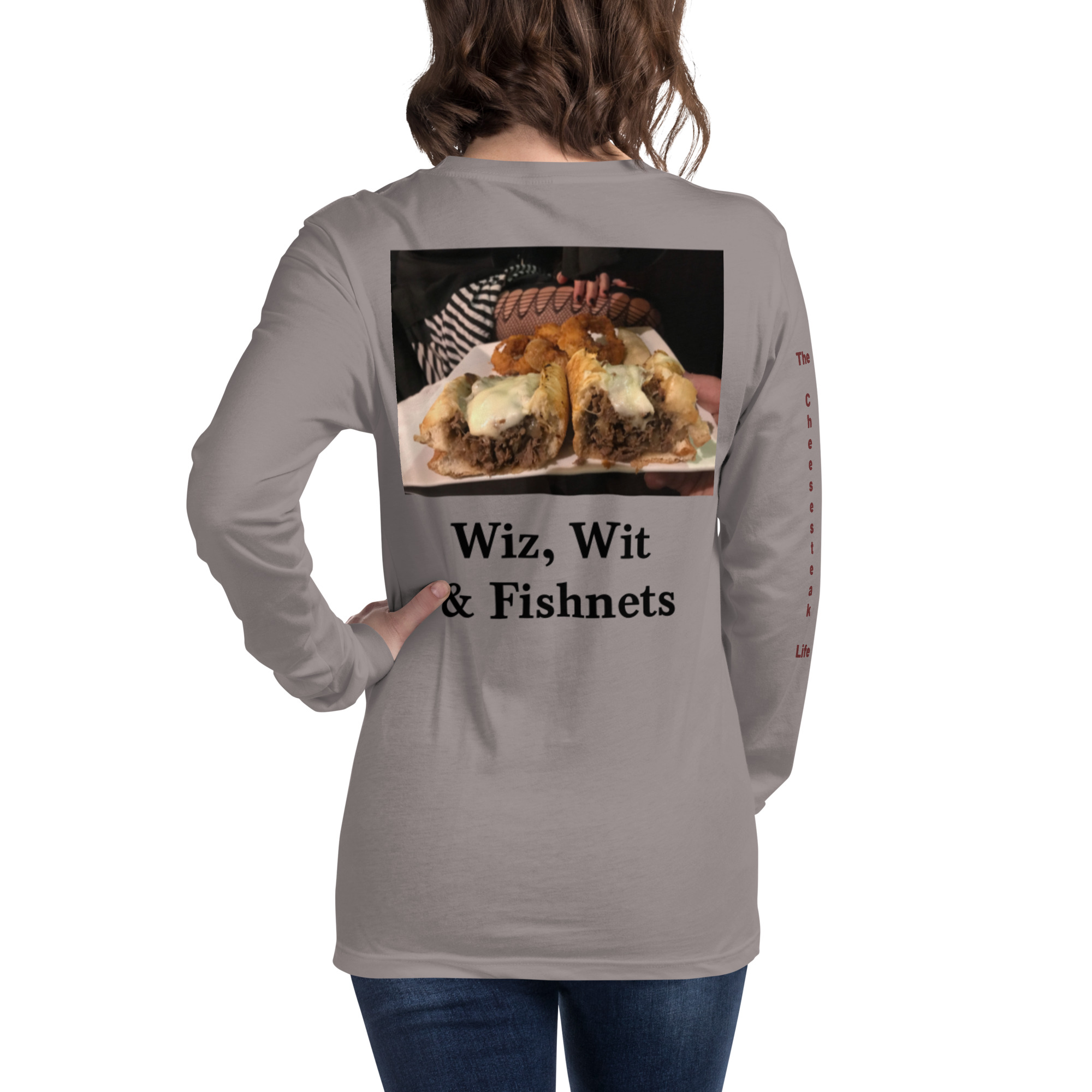 Long Sleeve Tee - Cheesesteak Life - Amigo Dan - Cheesey Fishnet Stockings - TCL on arm - Image 17