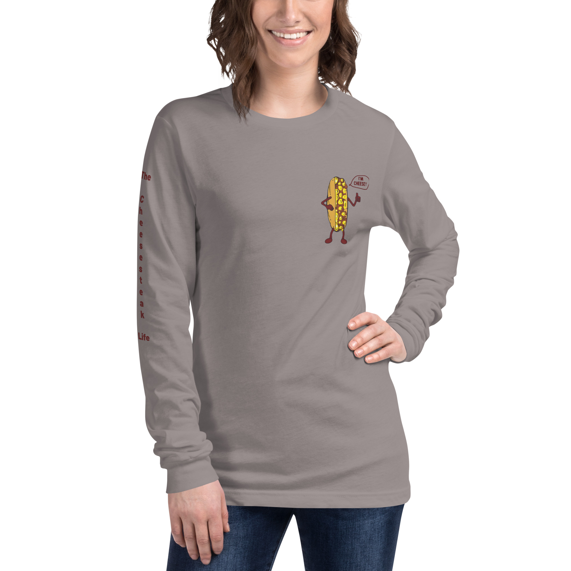 Long Sleeve Tee - Cheesesteak Life - Amigo Dan - Cheesey Fishnet Stockings - TCL on arm - Image 16