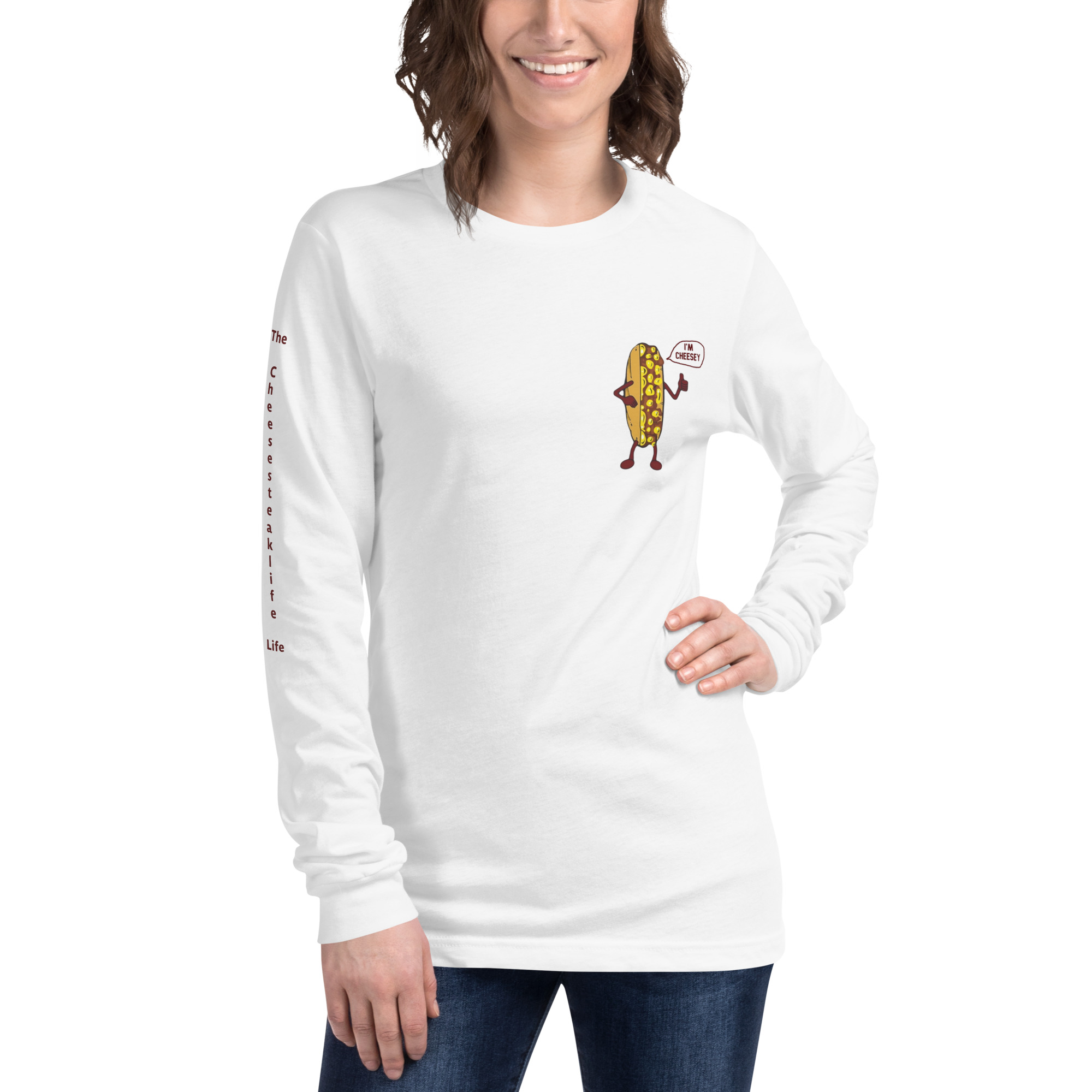 Long Sleeve T-Shirt - Cheesesteak Life - Amigo Dan - Cheesey History - TCL on arm - Image 19
