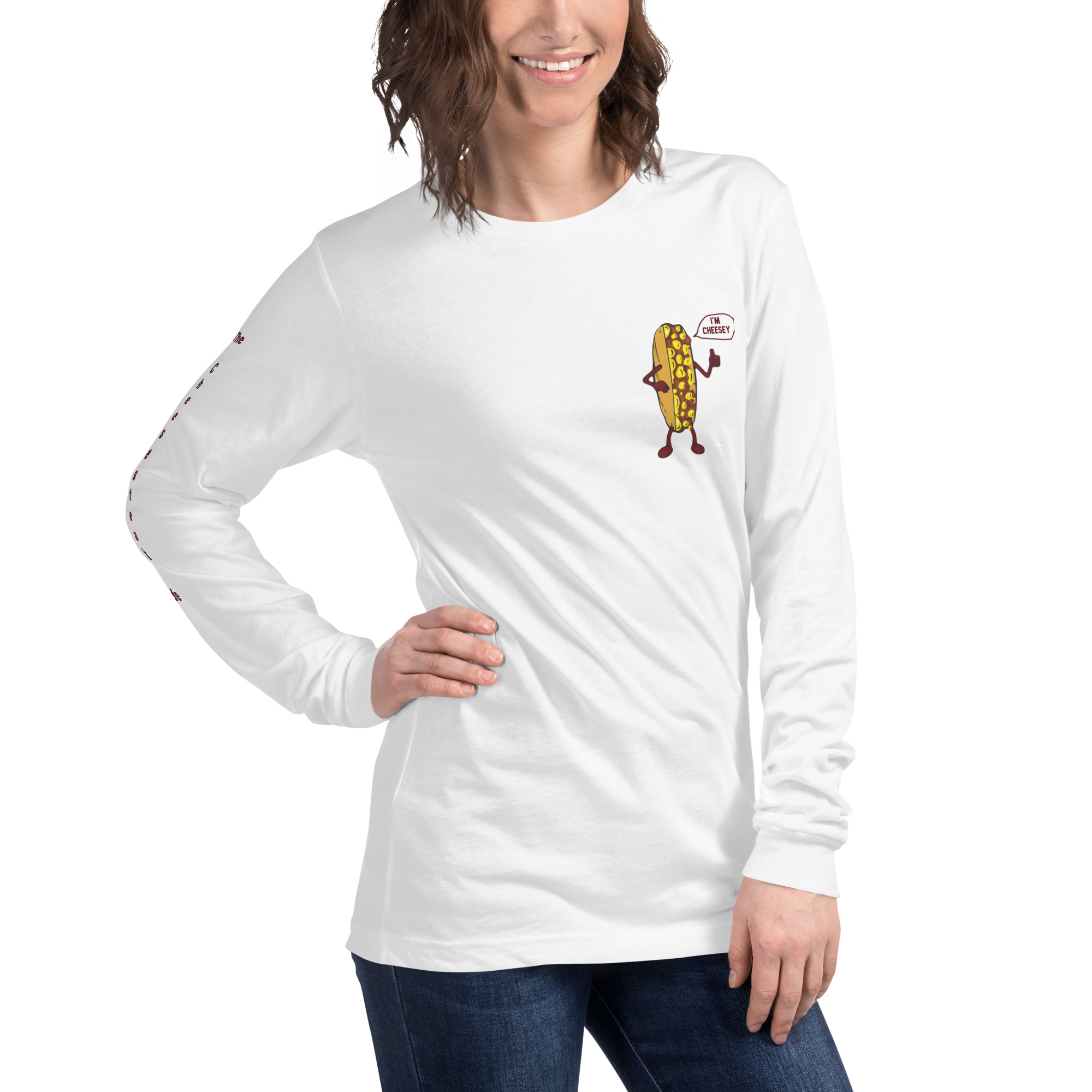 Long Sleeve Tee - Cheesesteak Life - Amigo Dan - Cheesey Fishnet Stockings - TCL on arm - Image 24