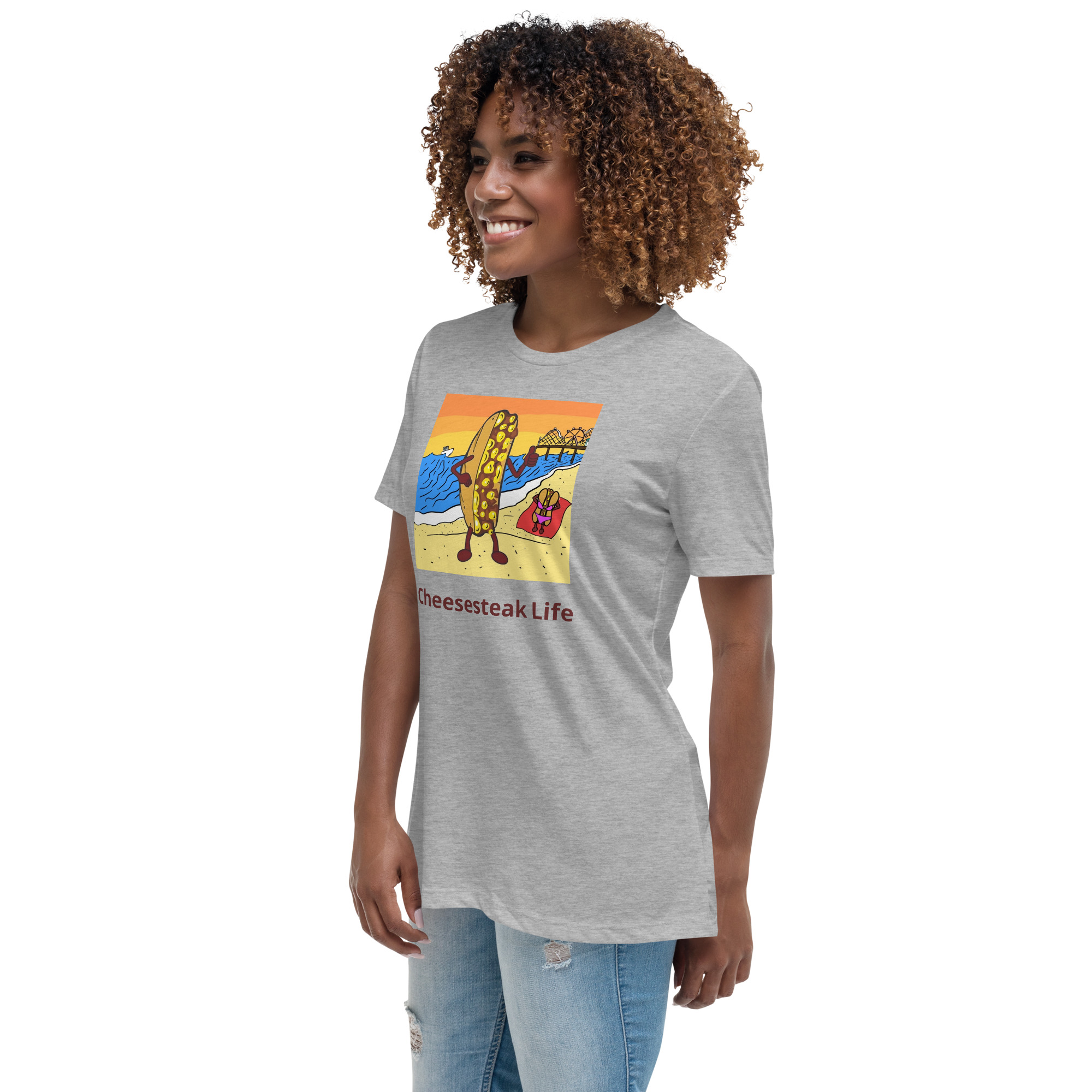 Women's Relaxed T-Shirt - Cheesesteak Life - Cheesey Beach - Image 16