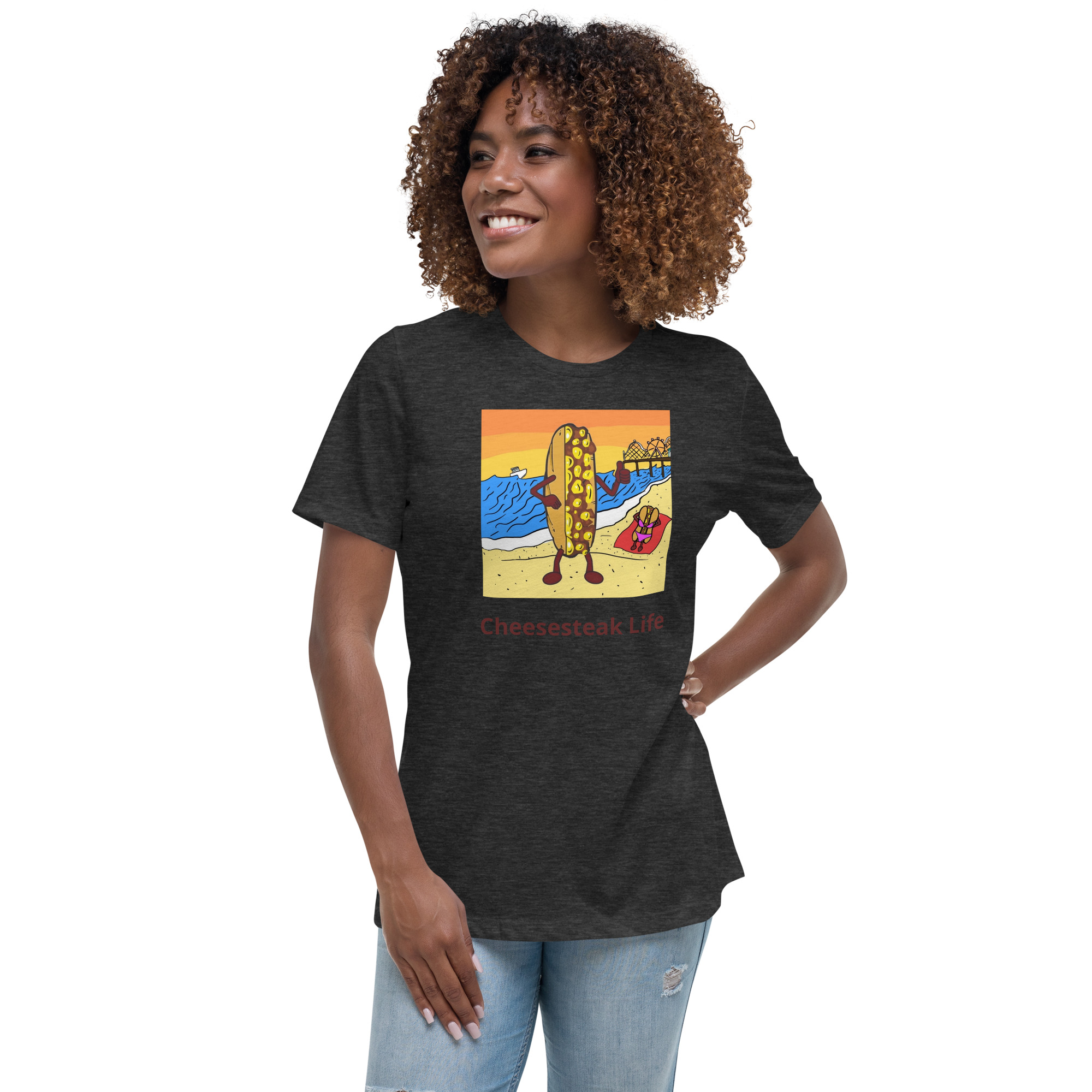 Women's Relaxed T-Shirt - Cheesesteak Life - Cheesey Beach - Image 5